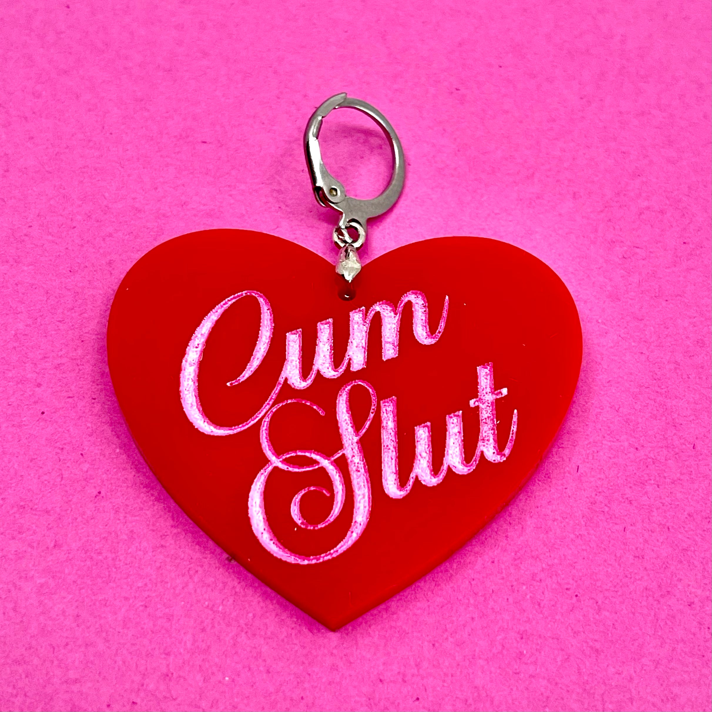 Cum Slut XL Heart Collar Tag - Red