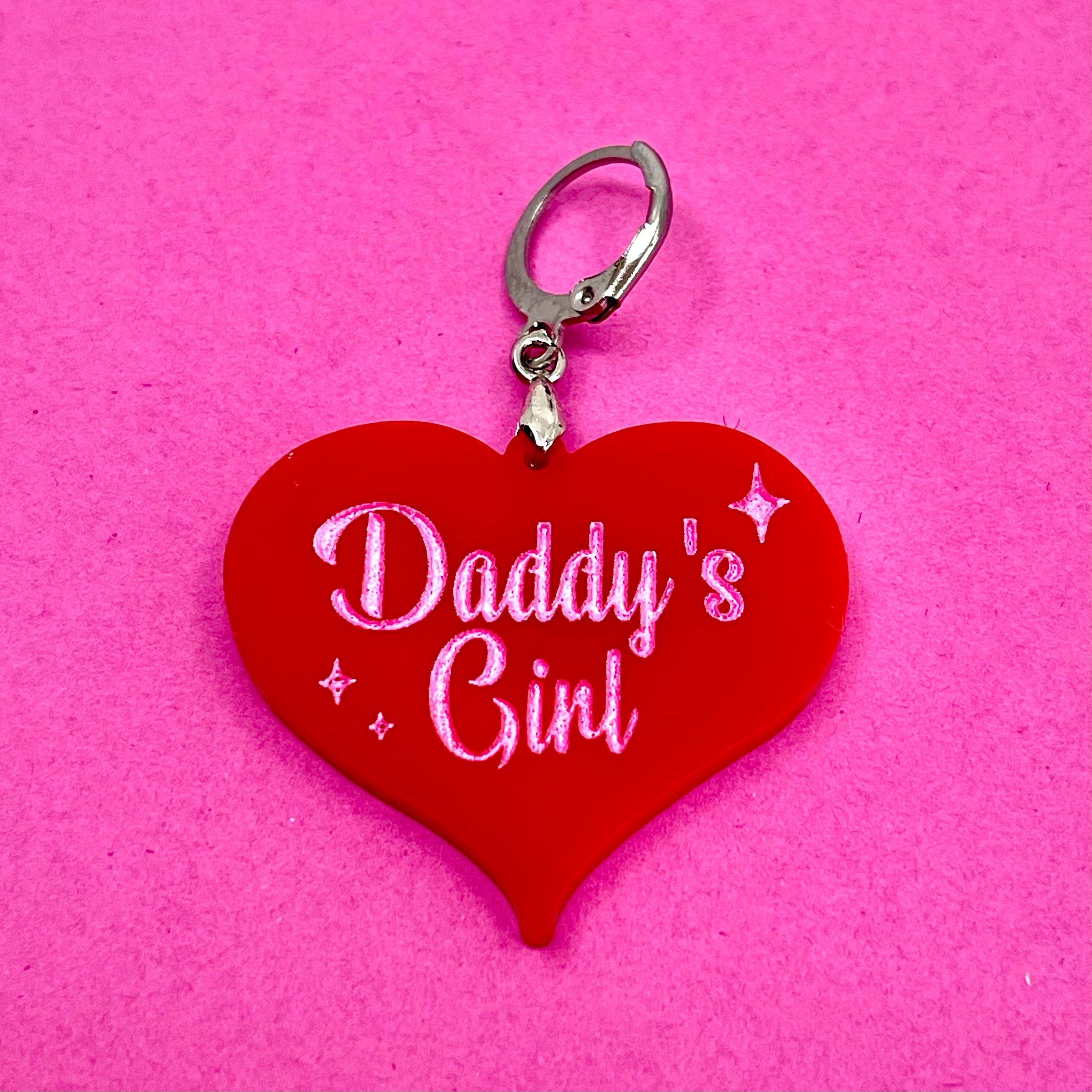 Retro Sparkle Daddy's Girl Collar Tag - Red Collar Tag Restrained Grace