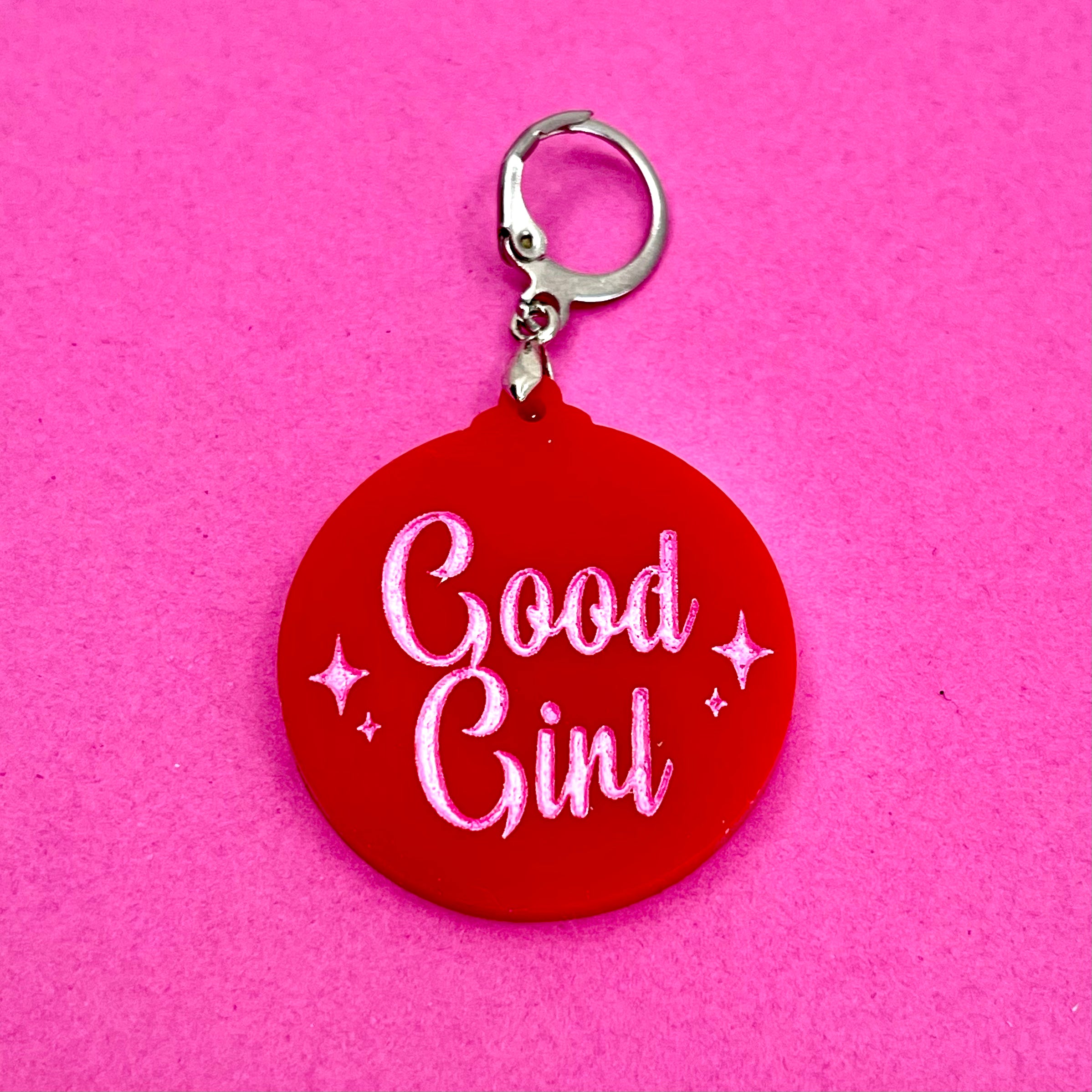 Retro Sparkle Good Girl Collar Tag - Red Collar Tag Restrained Grace