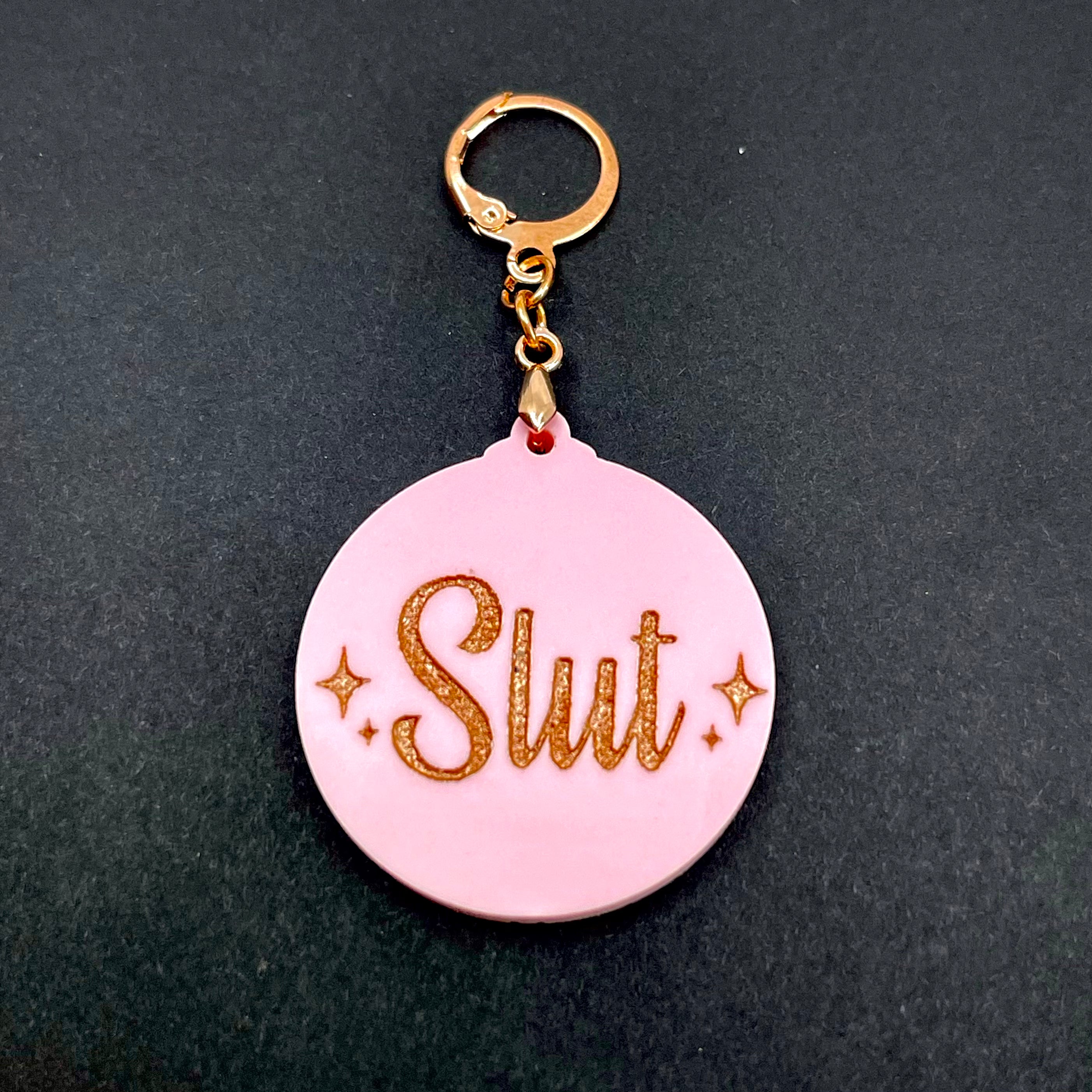 Retro Sparkle Slut Collar Tag - Blush Pink & Rose Gold Collar Tag Restrained Grace