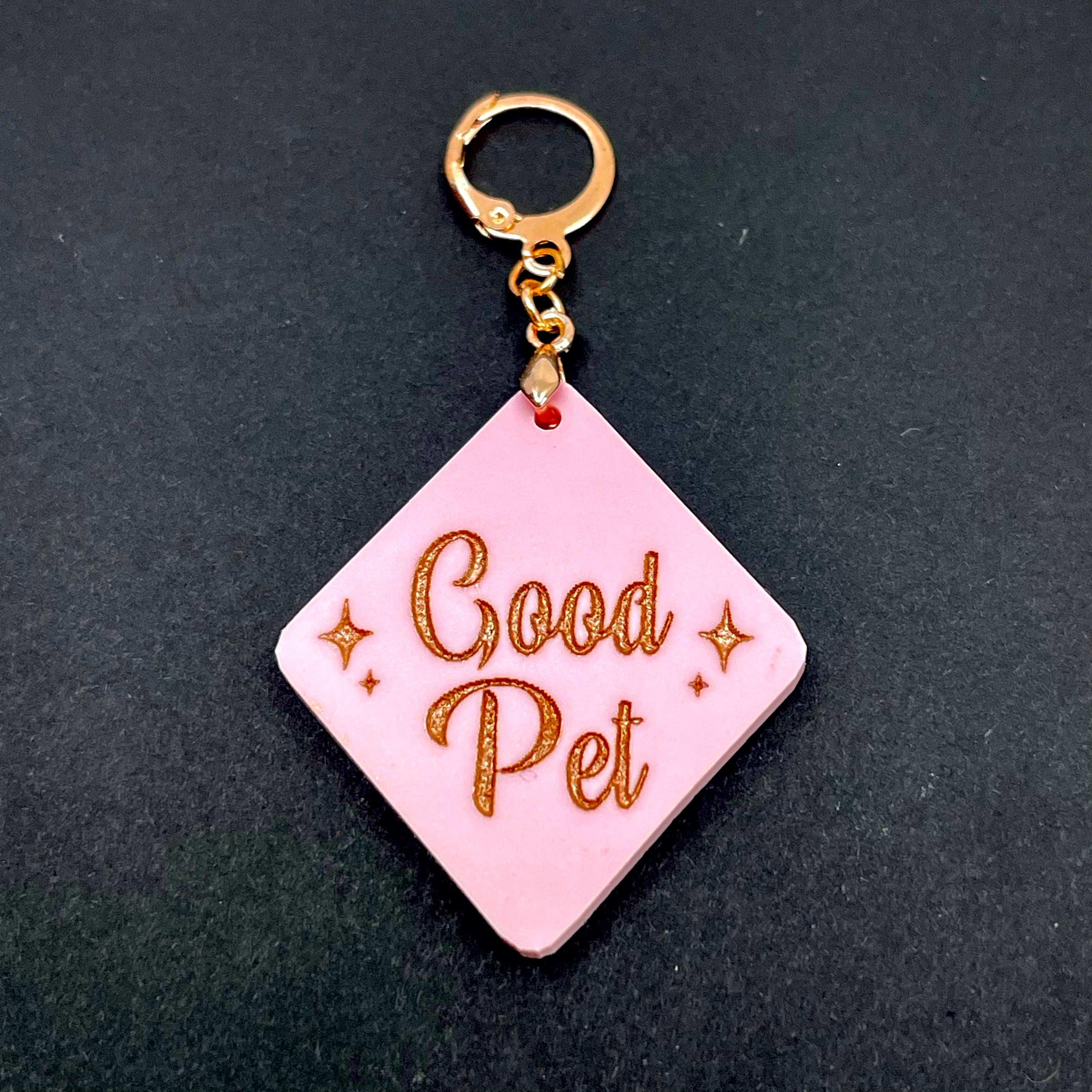Retro Sparkle Good Pet Collar Tag - Blush Pink & Rose Gold Collar Tag Restrained Grace