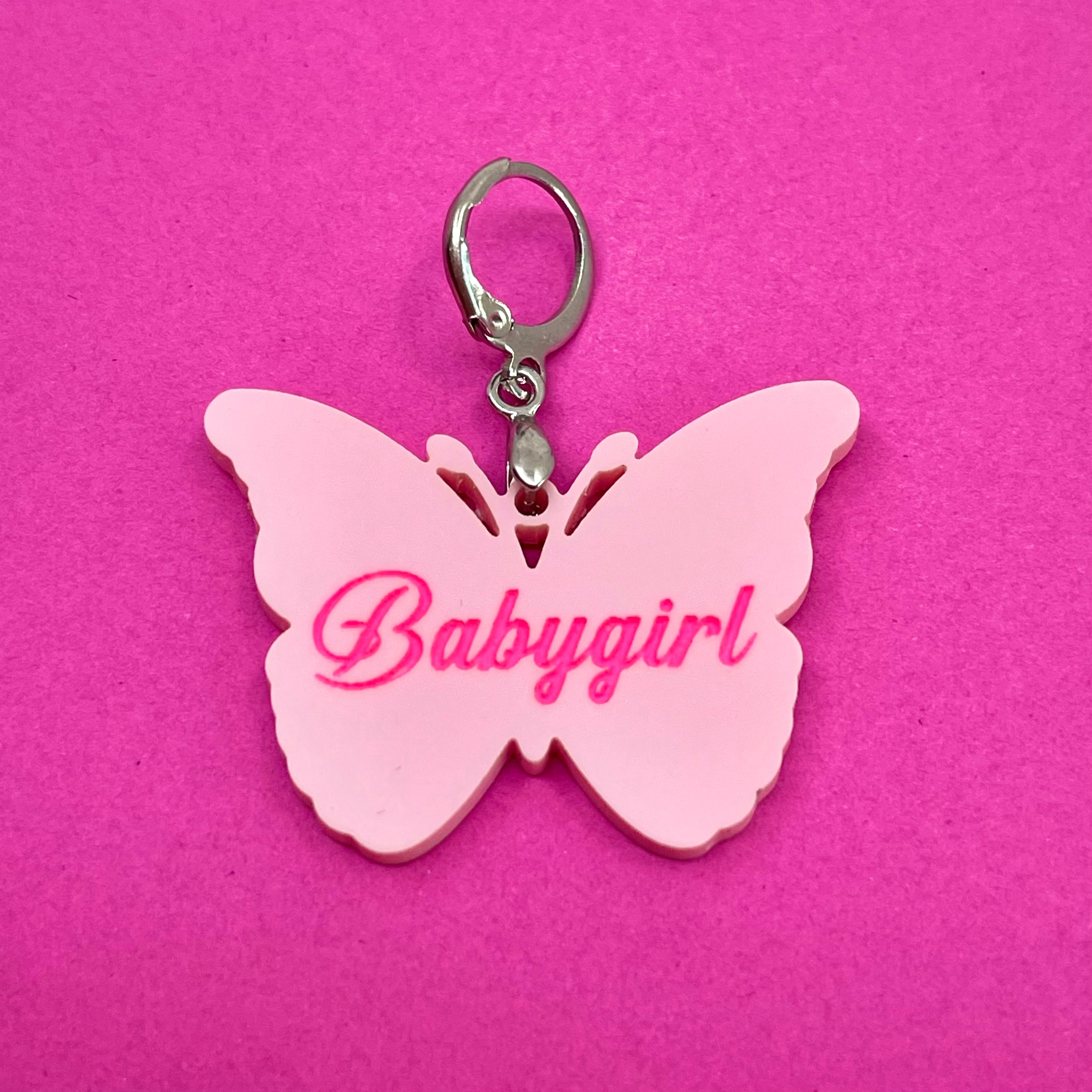 Babygirl Butterfly Collar Tag - Blush Pink Collar Tag Restrained Grace