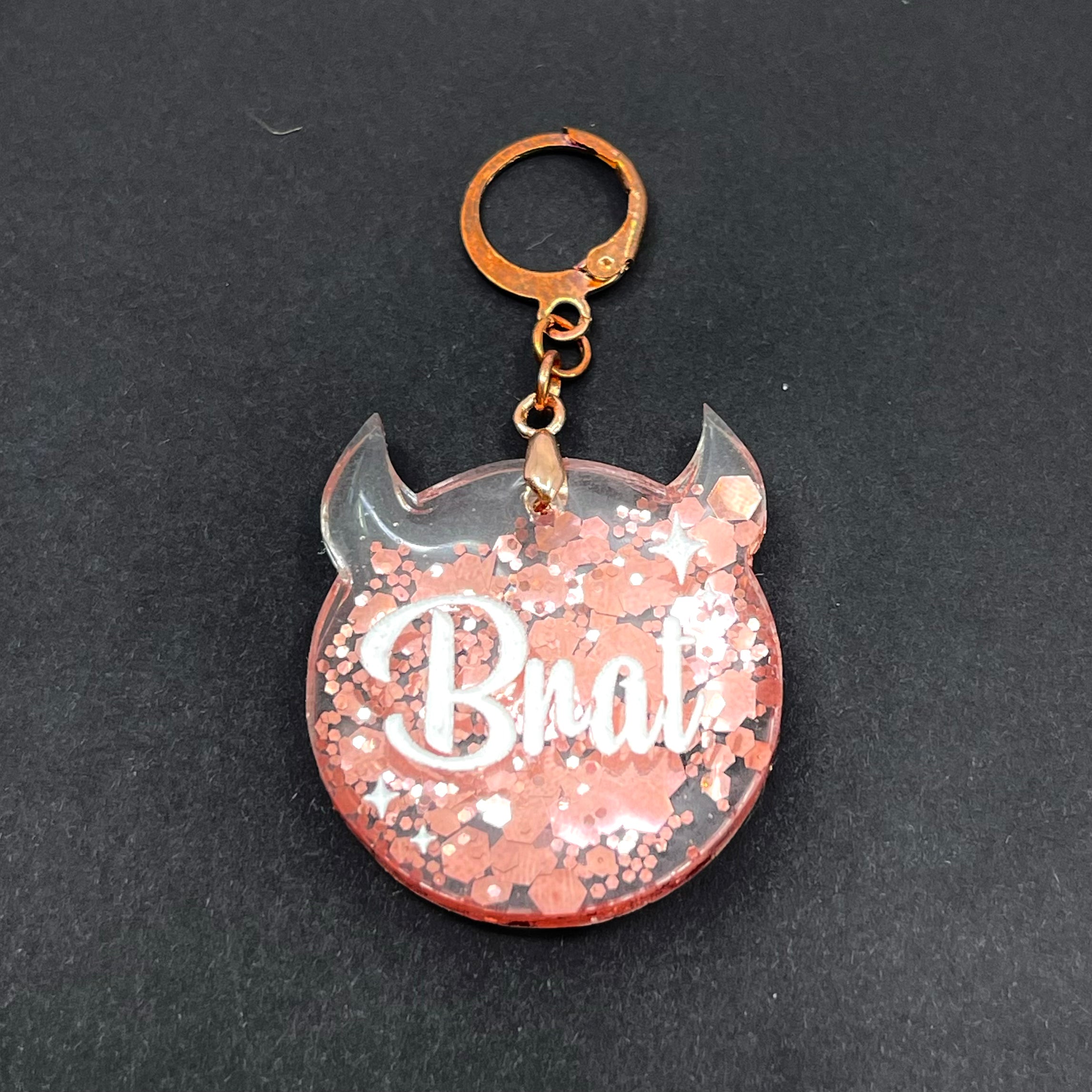 Retro Sparkle Brat Collar Tag - Rose Gold Glitter Collar Tag Restrained Grace