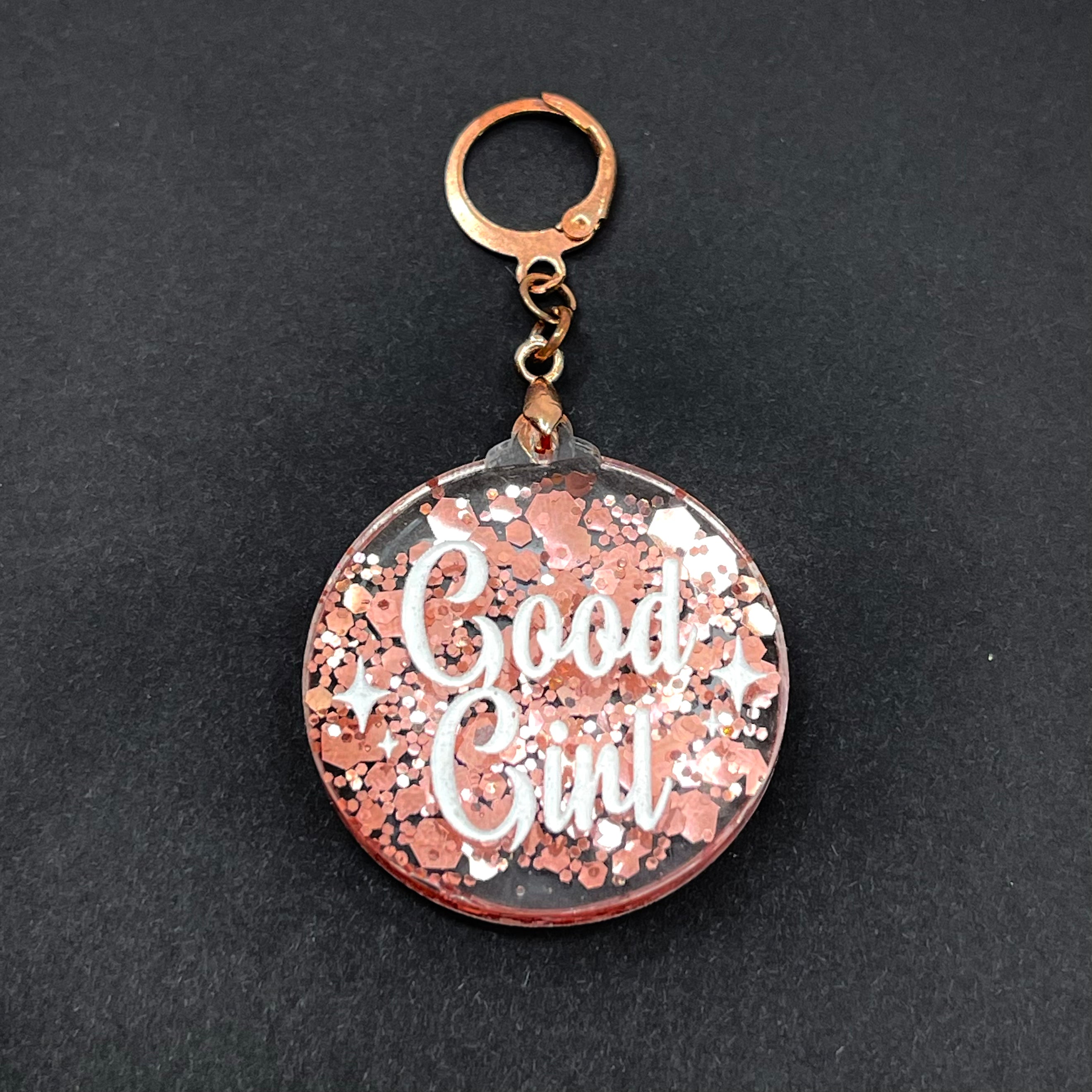 Retro Sparkle Good Girl Collar Tag - Rose Gold Glitter Collar Tag Restrained Grace