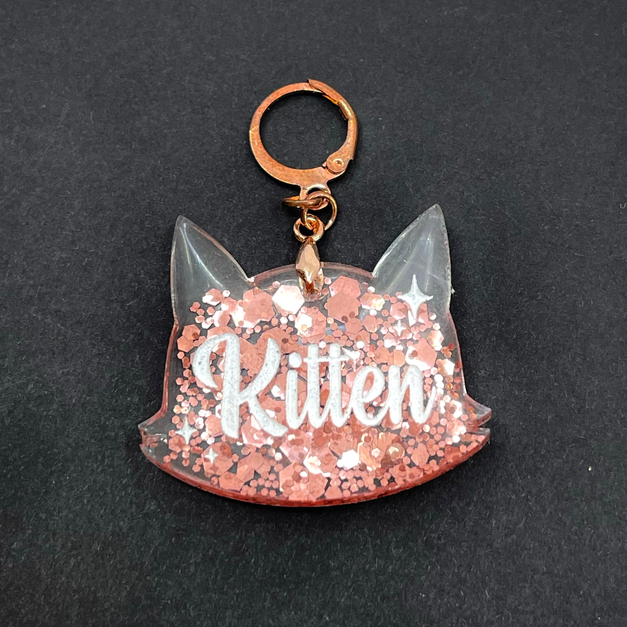 Retro Sparkle Kitten Collar Tag - Rose Gold Glitter Collar Tag Restrained Grace