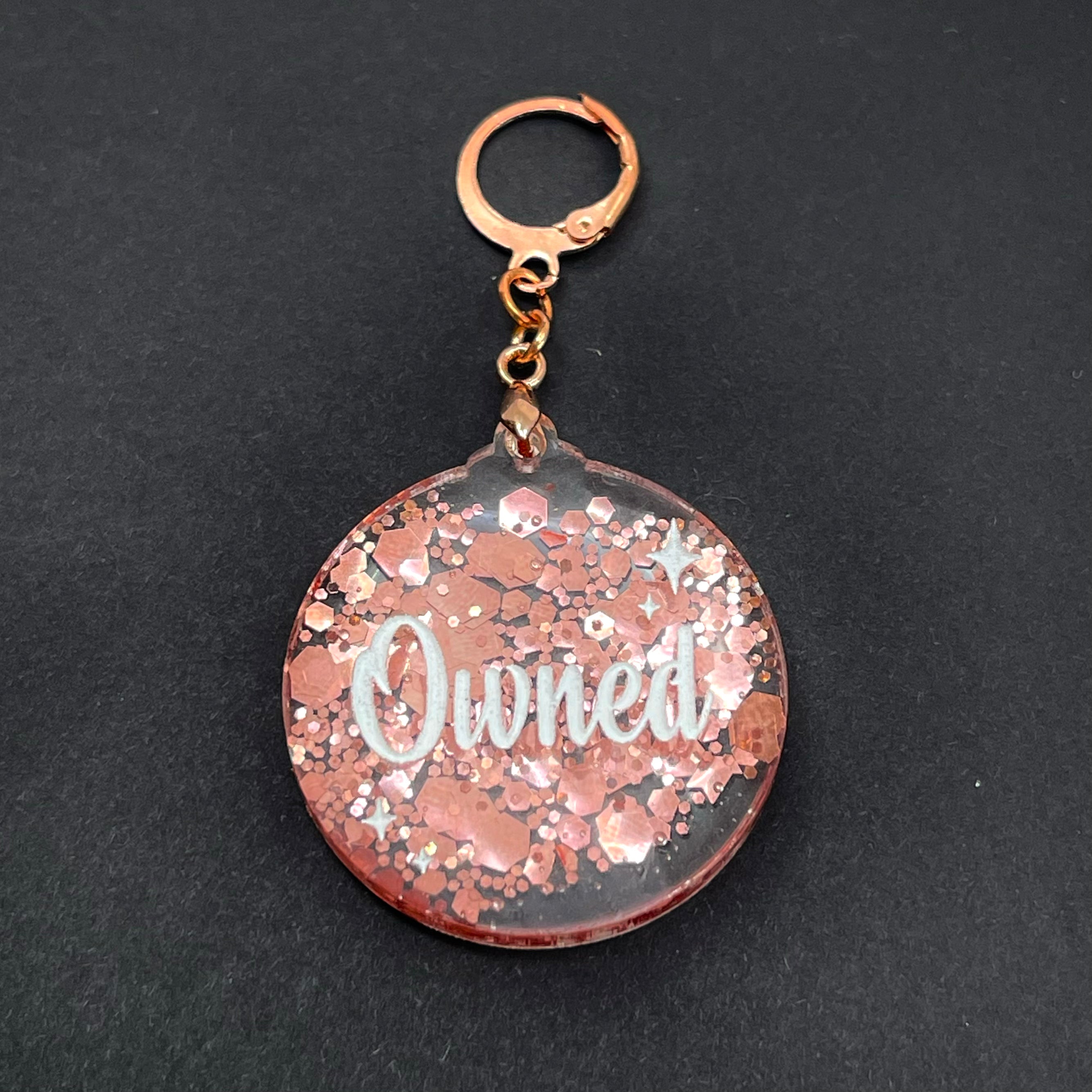 Retro Sparkle Owned Collar Tag - Rose Gold Glitter Collar Tag Restrained Grace