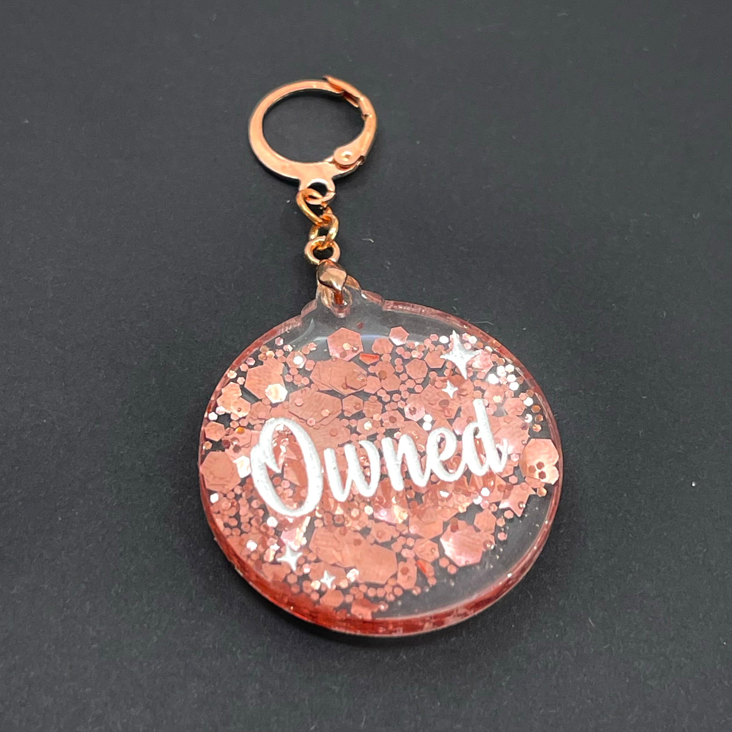 Retro Sparkle Owned Collar Tag - Rose Gold Glitter Collar Tag Restrained Grace