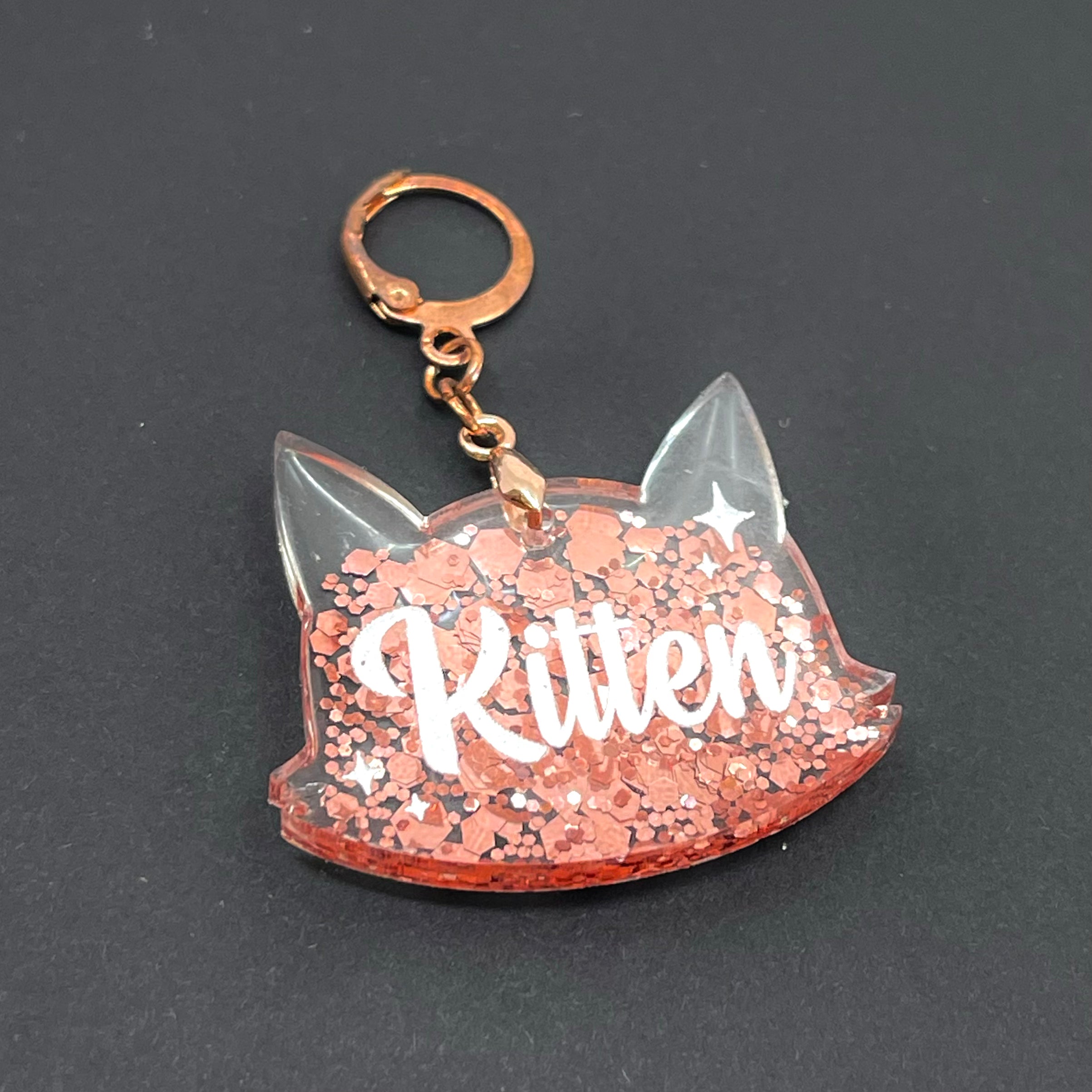 Retro Sparkle Kitten Collar Tag - Rose Gold Glitter Collar Tag Restrained Grace