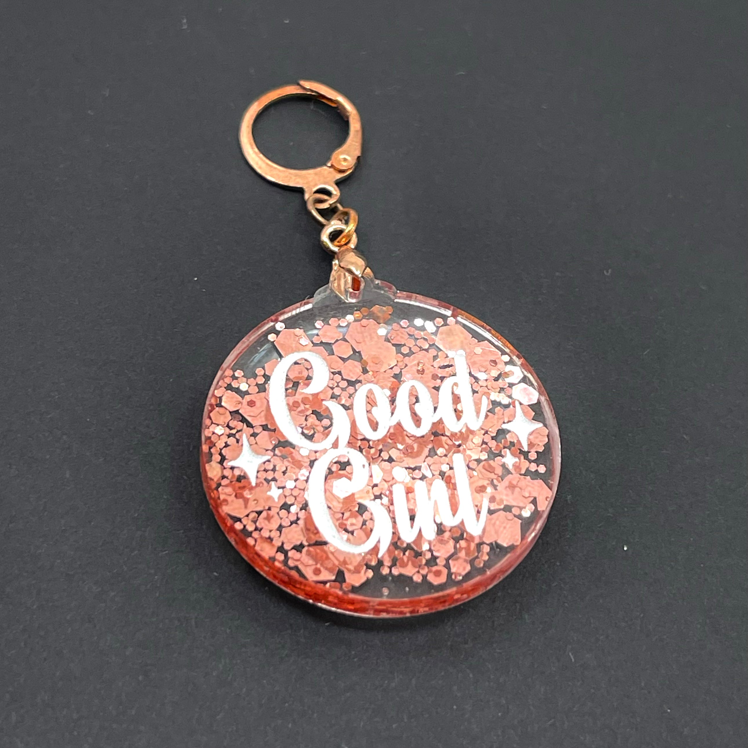 Retro Sparkle Good Girl Collar Tag - Rose Gold Glitter Collar Tag Restrained Grace