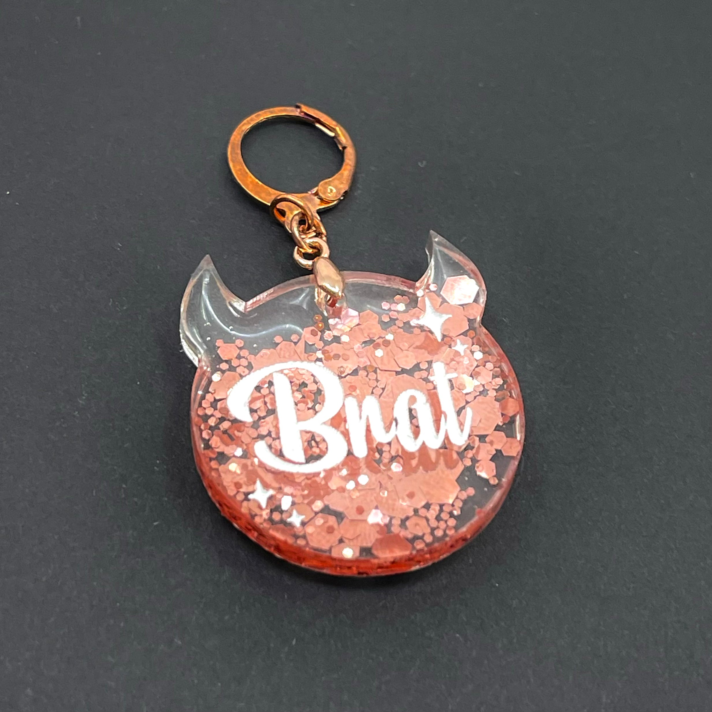 Retro Sparkle Brat Collar Tag - Rose Gold Glitter Collar Tag Restrained Grace