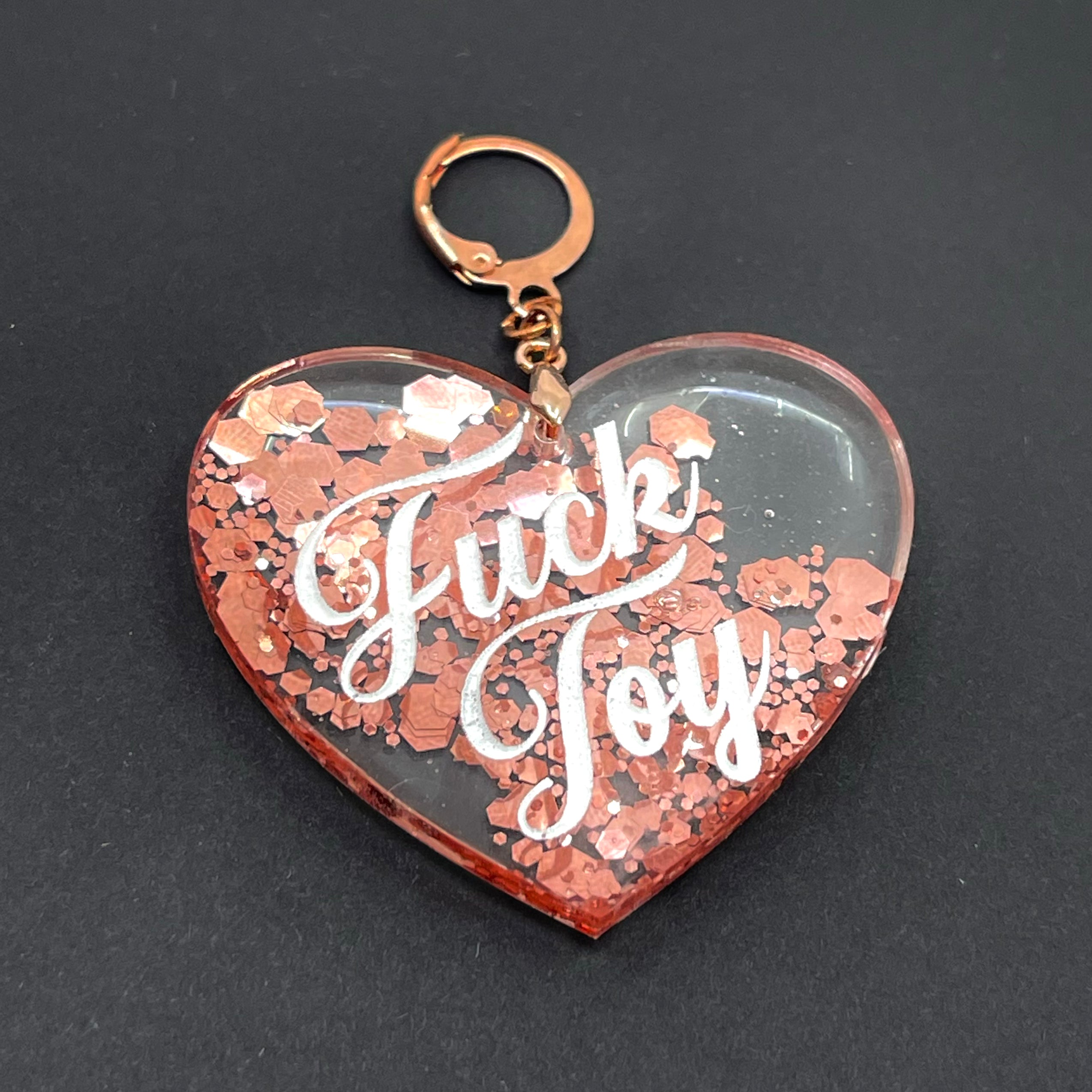 Fuck Toy XL Heart Collar Tag - Rose Gold Glitter Collar Tag Restrained Grace