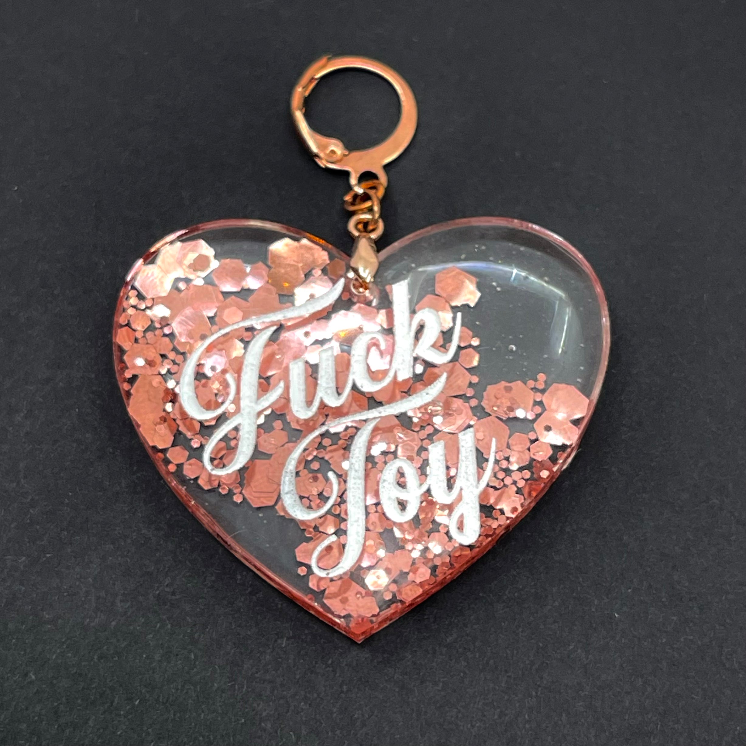 Fuck Toy XL Heart Collar Tag - Rose Gold Glitter Collar Tag Restrained Grace