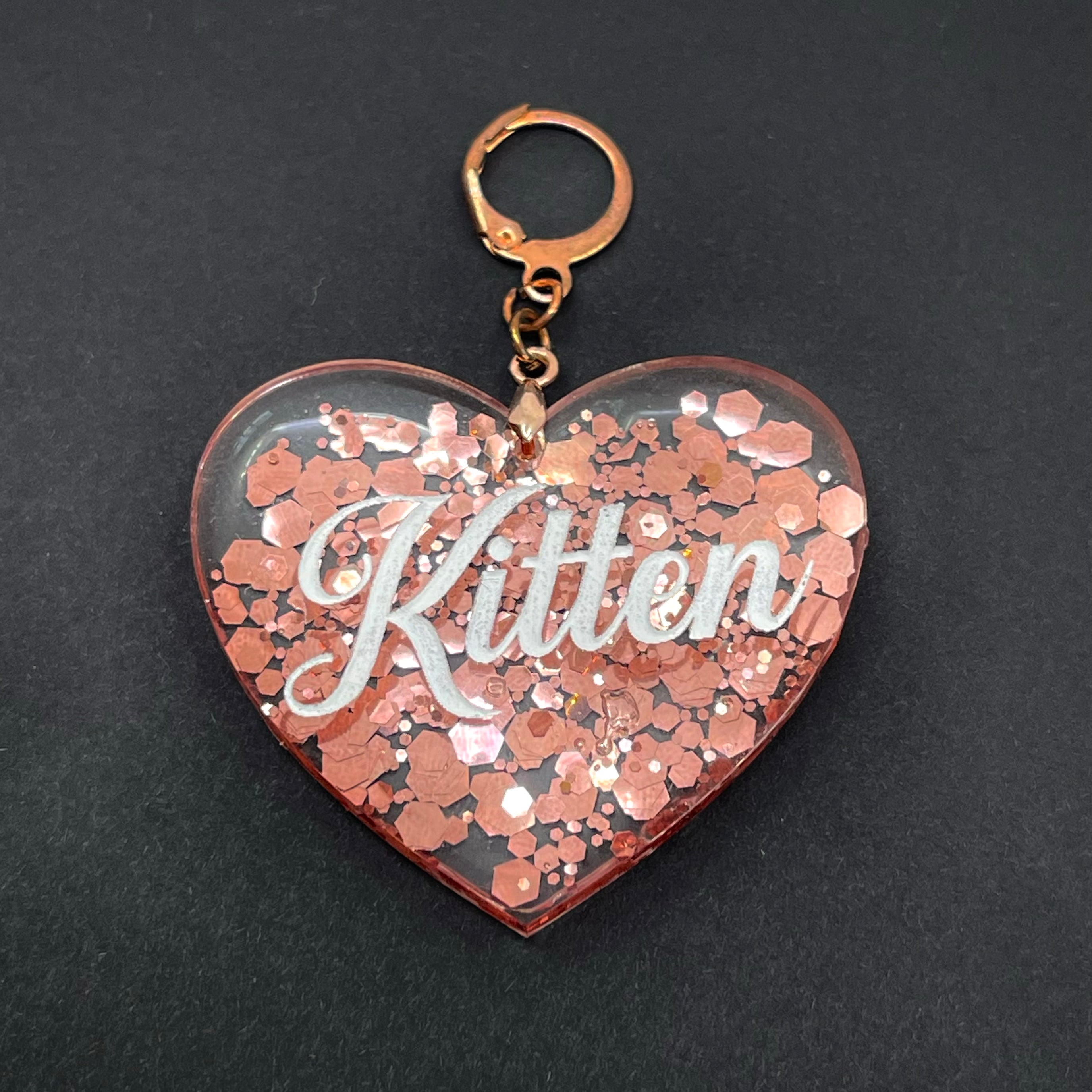 Kitten XL Heart Collar Tag - Rose Gold Glitter Collar Tag Restrained Grace