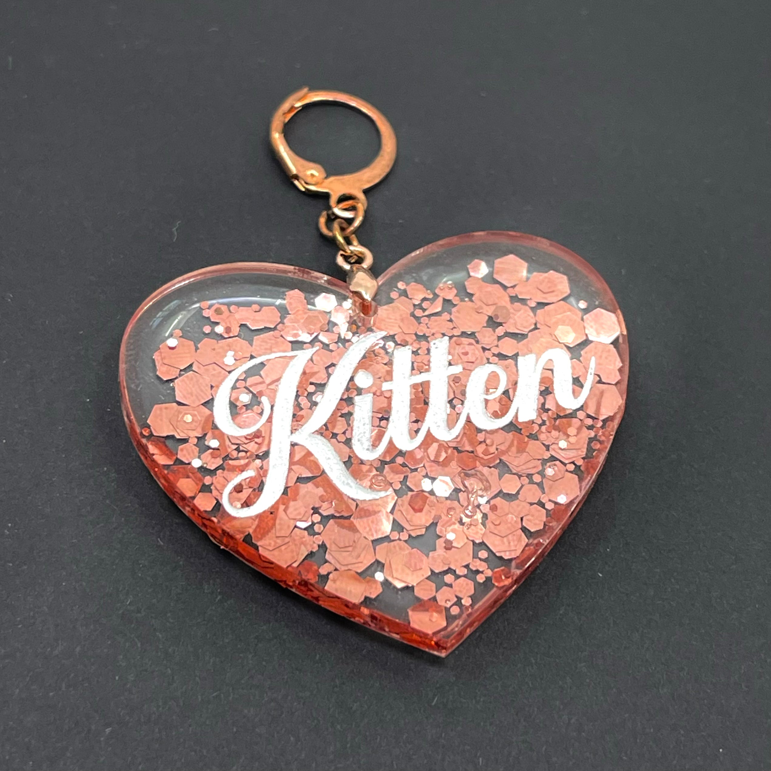 Kitten XL Heart Collar Tag - Rose Gold Glitter Collar Tag Restrained Grace