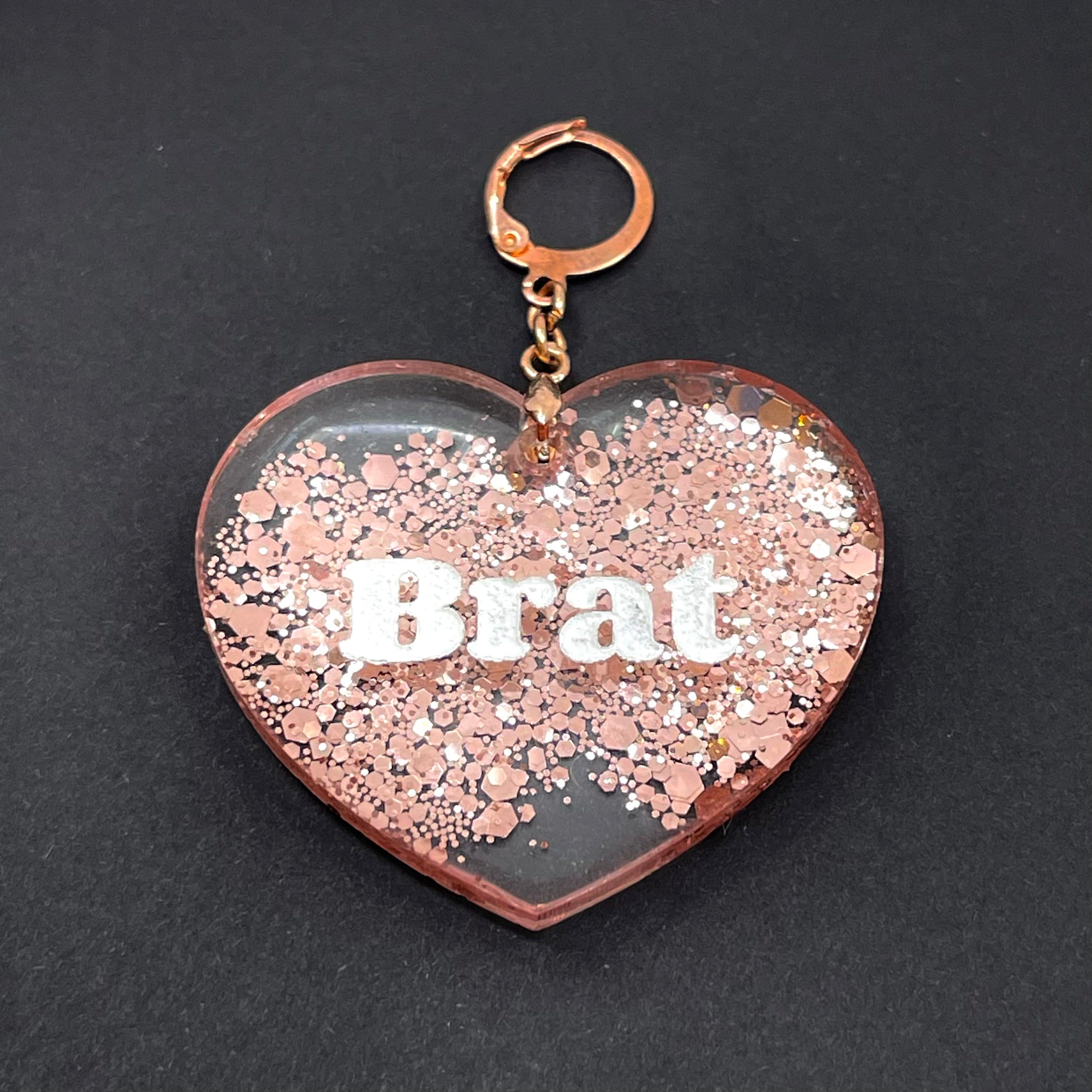 Brat Heart Collar Tag - Rose Gold Glitter Collar Tag Restrained Grace