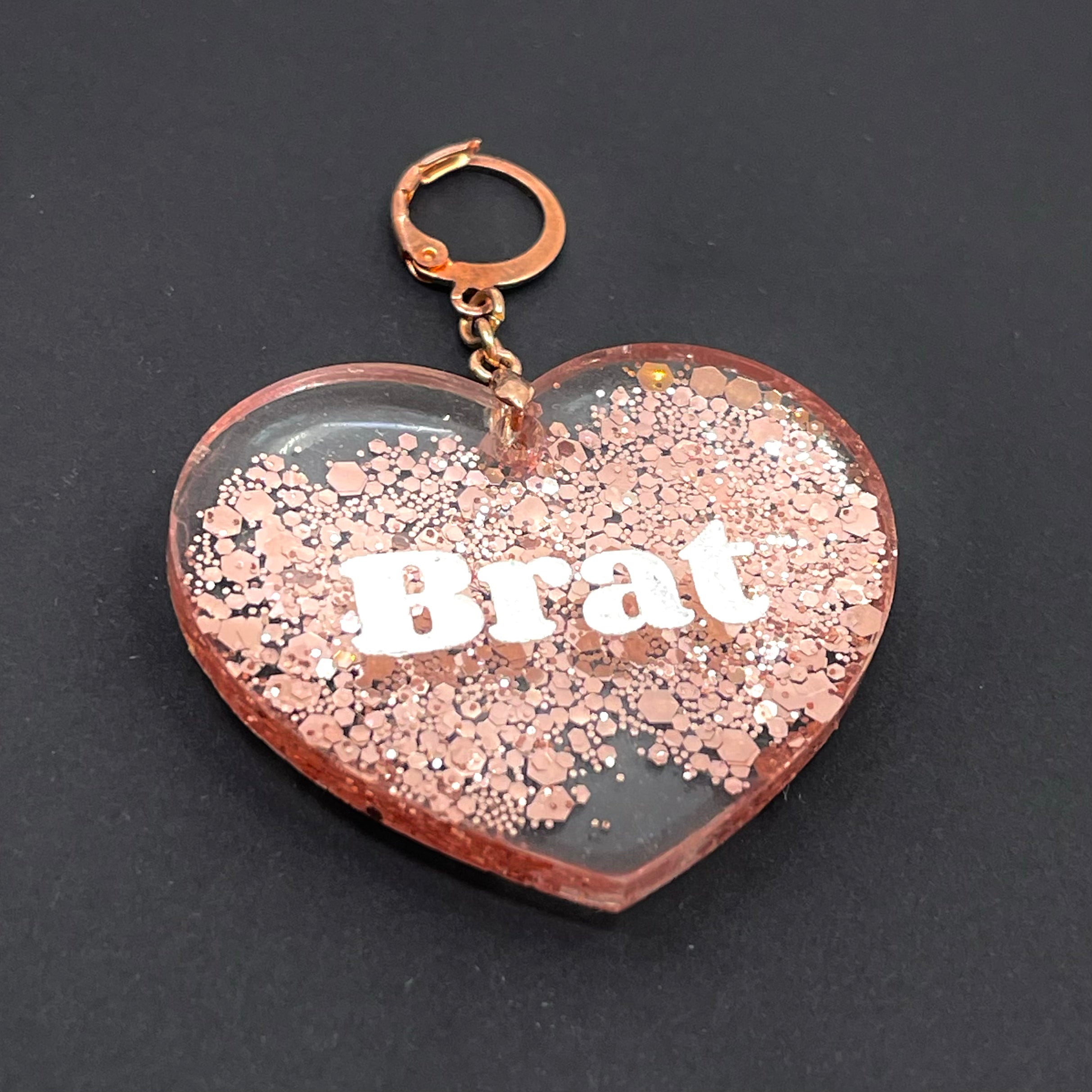 Brat Heart Collar Tag - Rose Gold Glitter Collar Tag Restrained Grace