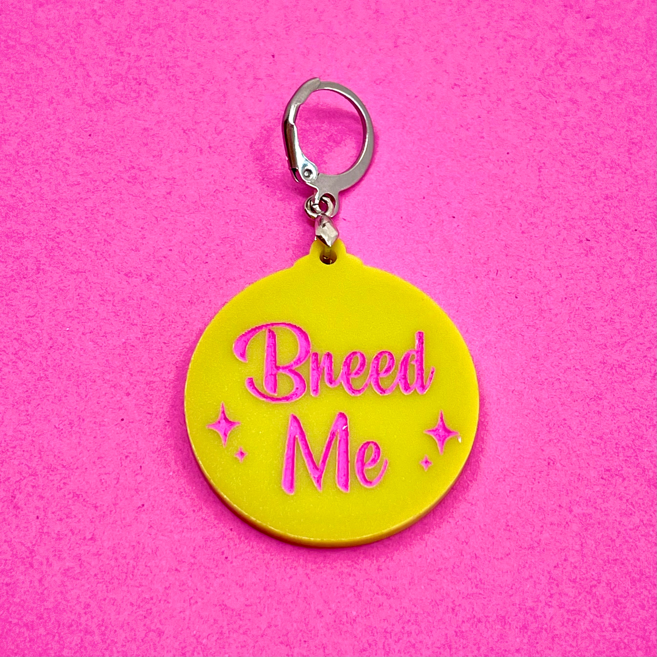 Retro Sparkle "Breed Me" Collar Tag - Chartreuse Collar Tag Restrained Grace