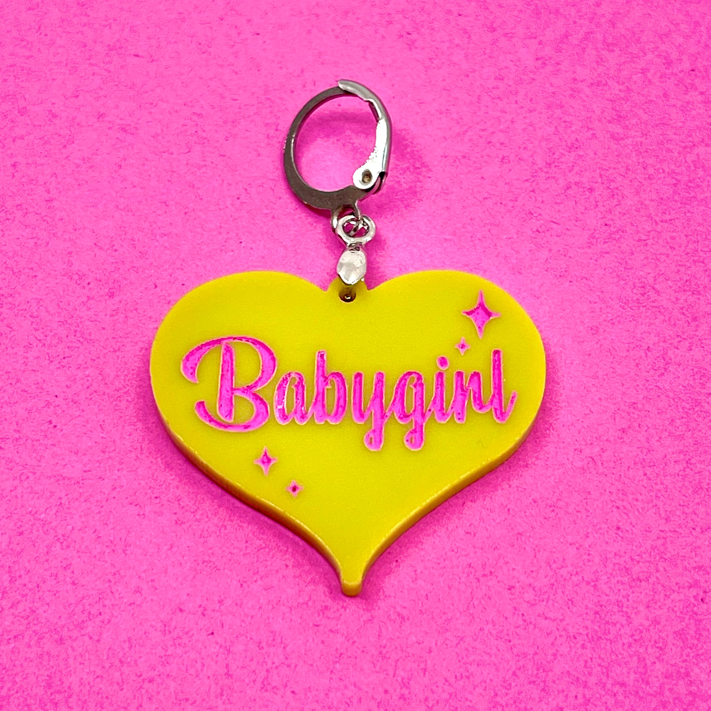 Retro Sparkle Babygirl Collar Tag - Chartreuse Collar Tag Restrained Grace