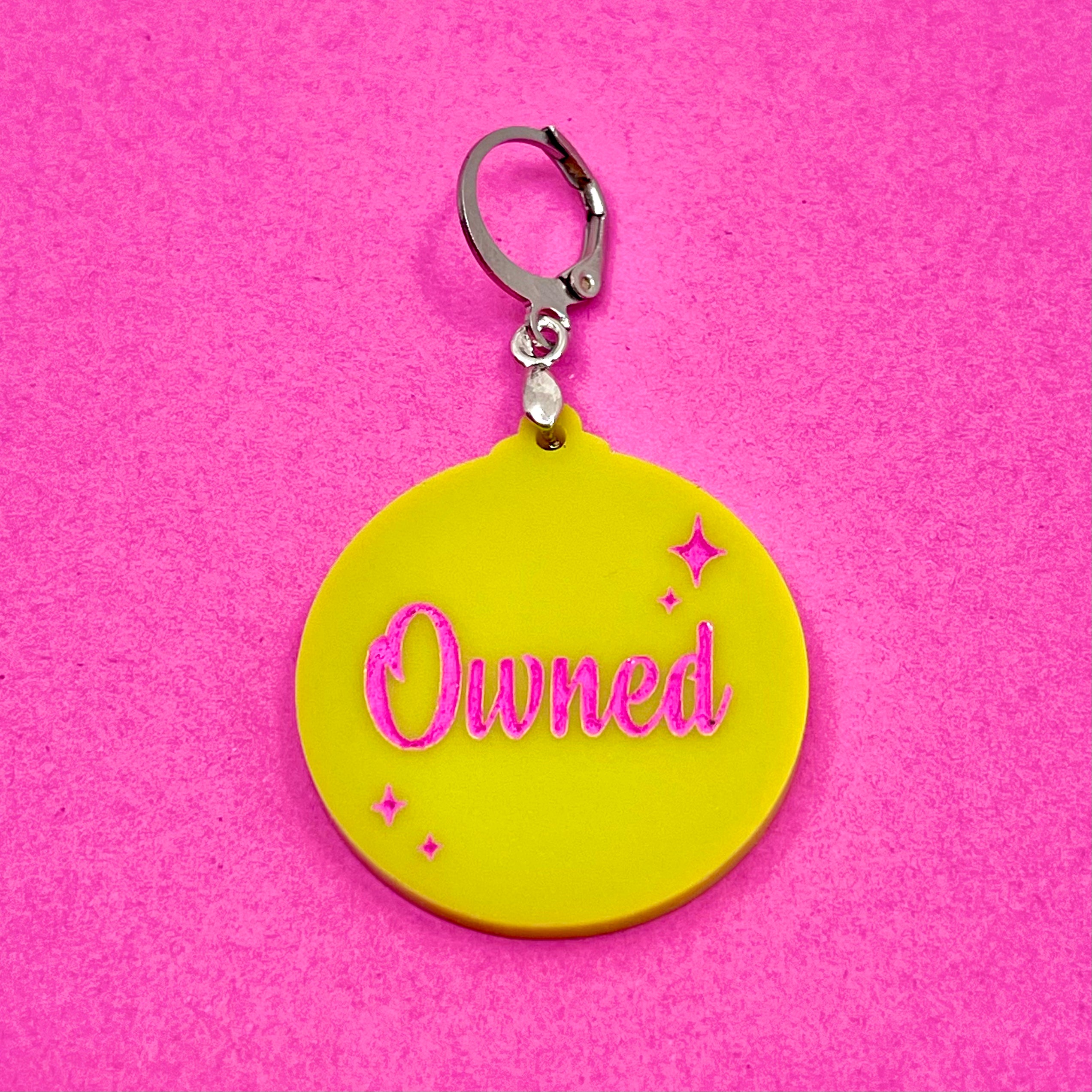 Retro Sparkle Owned Collar Tag - Chartreuse Collar Tag Restrained Grace