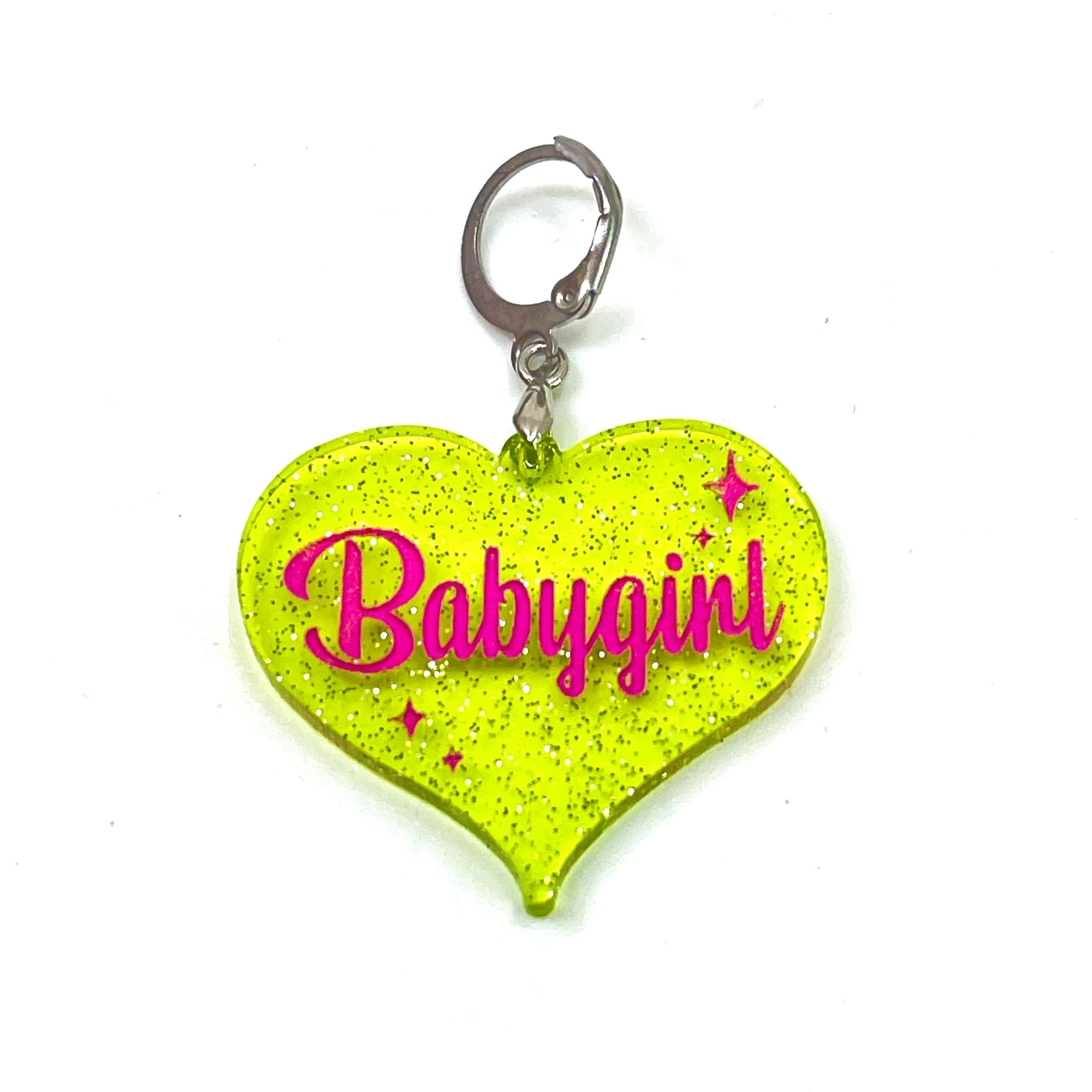 Retro Sparkle Babygirl Collar Tag - Lime Jelly Shimmer