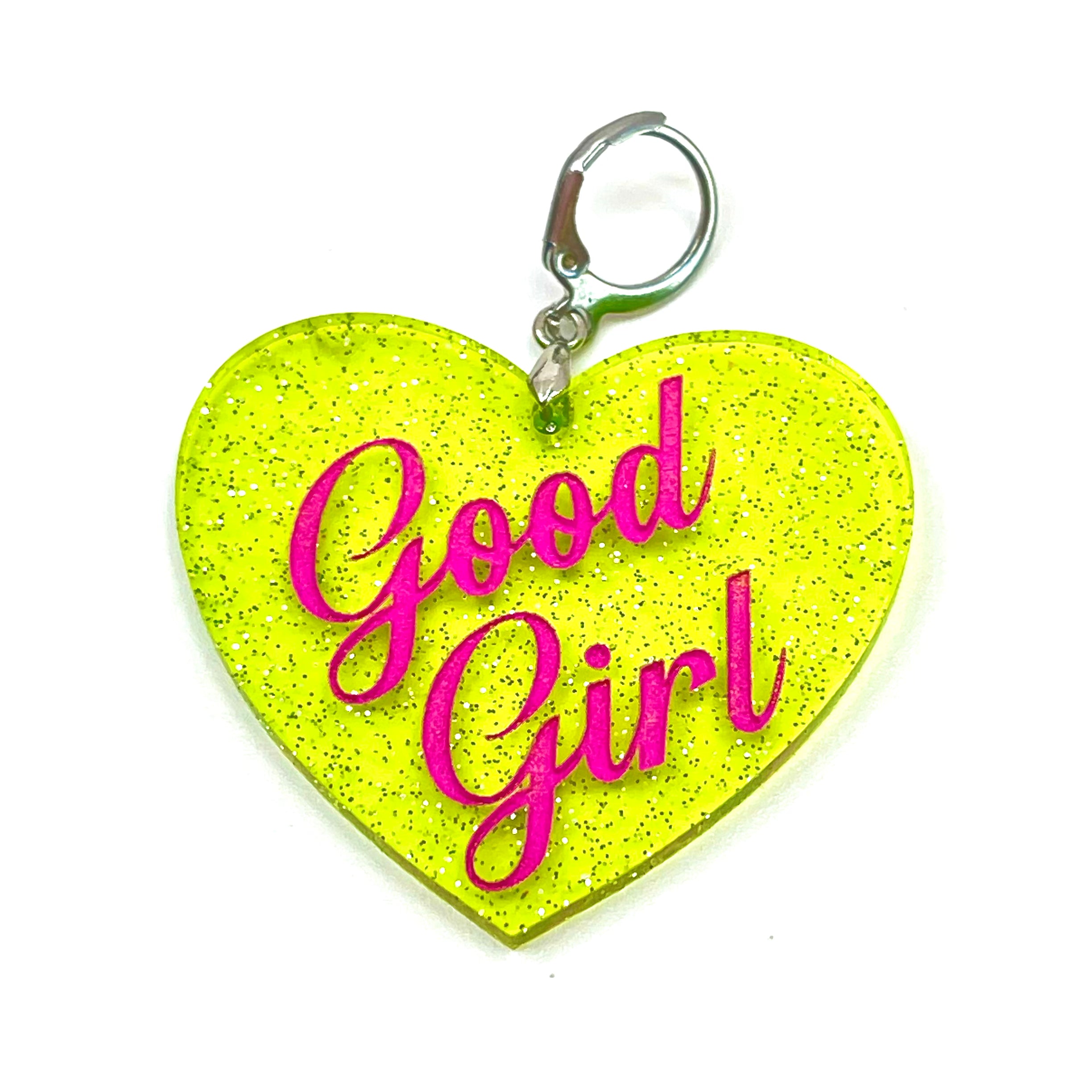 Good Girl XL Heart Collar Tag - Lime Jelly Shimmer