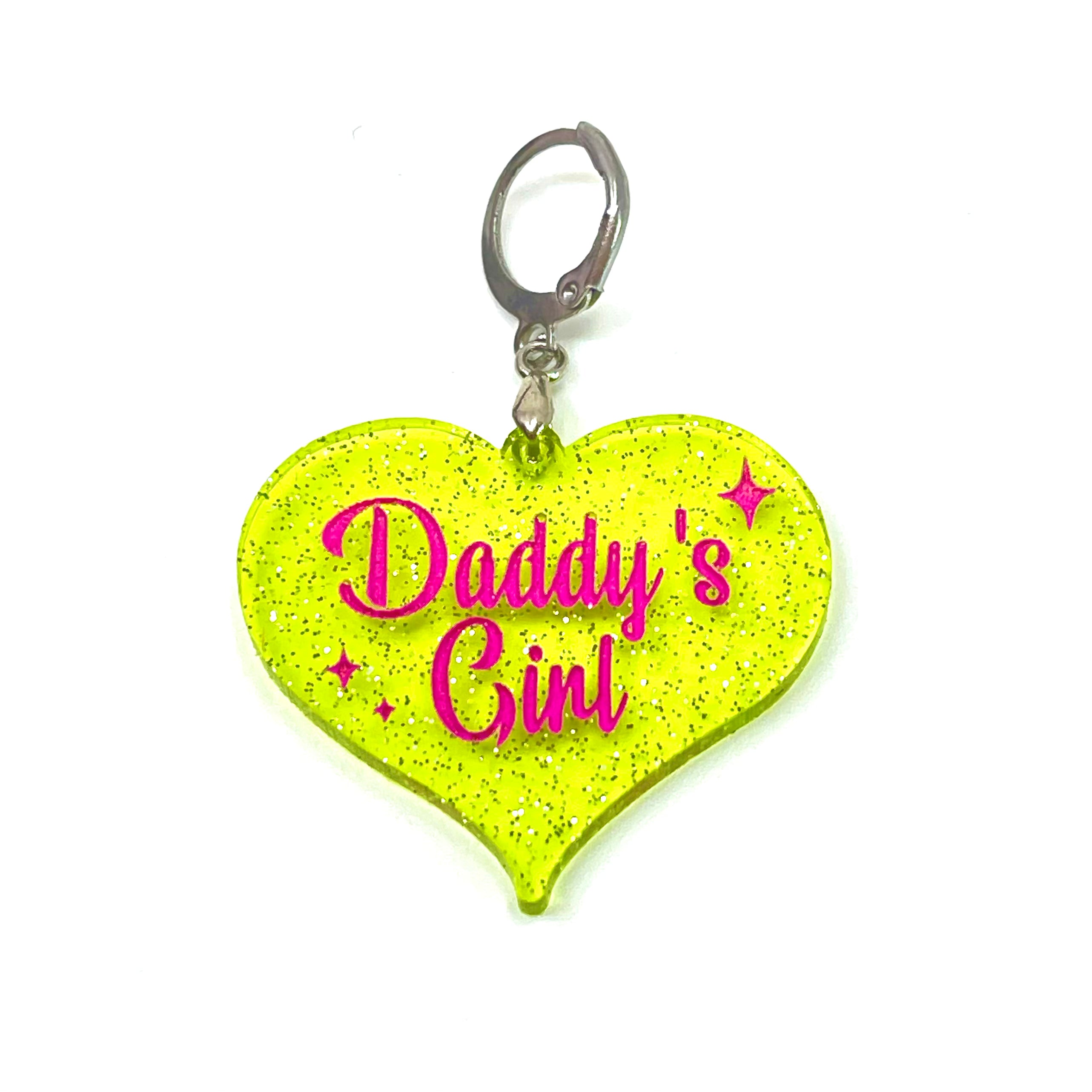 Retro Sparkle Daddy's Girl Collar Tag - Lime Jelly Shimmer