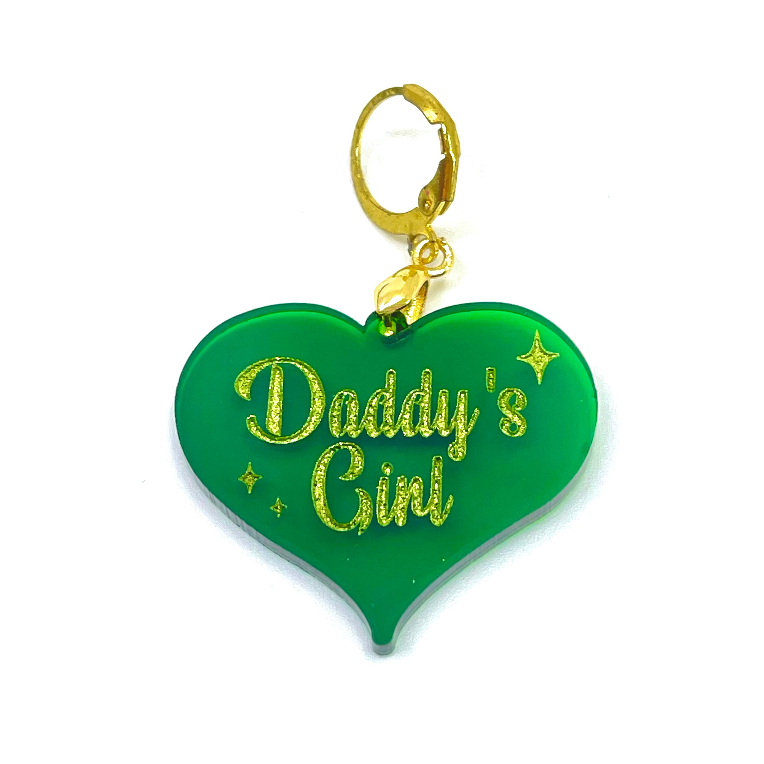 Retro Sparkle Daddy's Girl Collar Tag - Transparent Green
