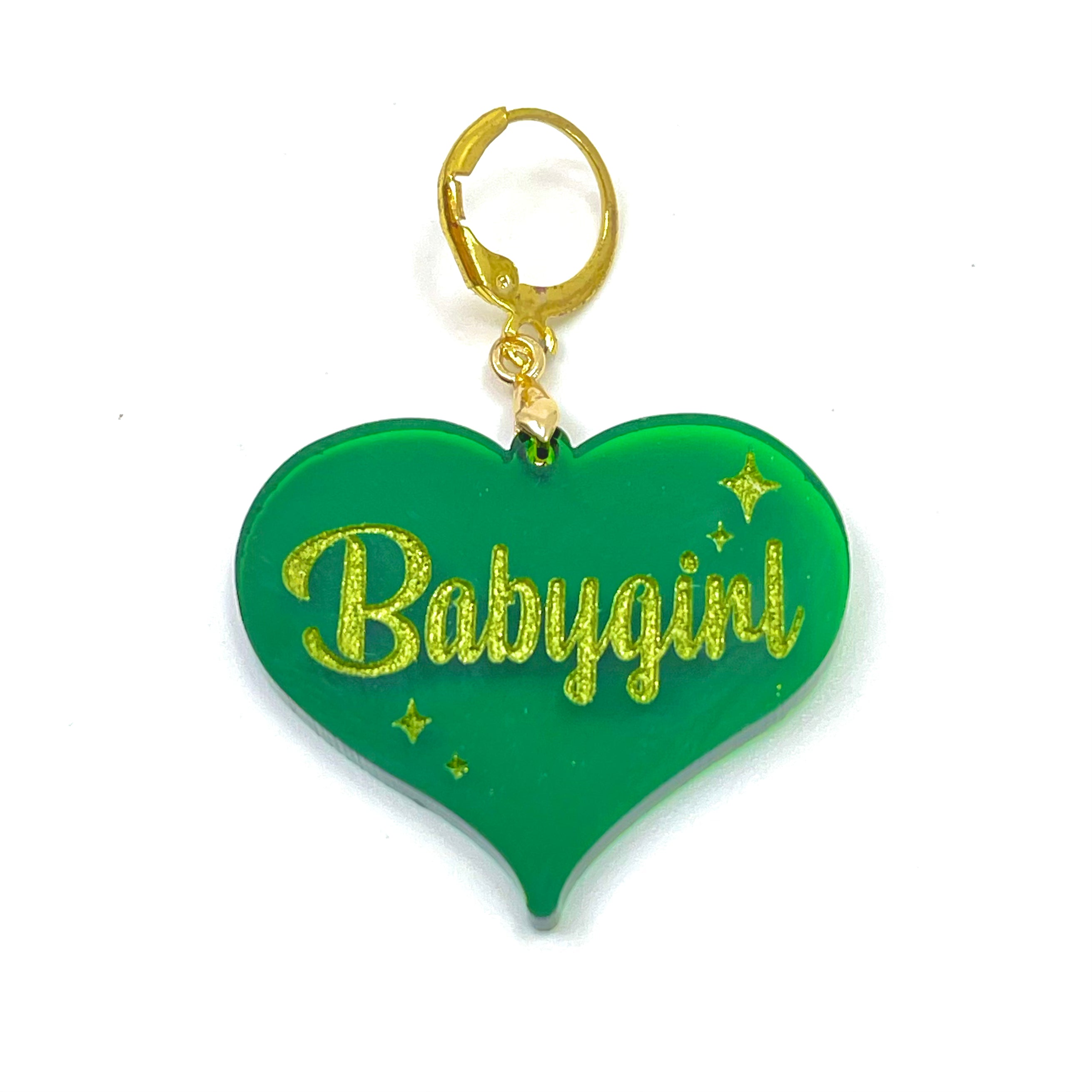 Retro Sparkle Babygirl Collar Tag - Transparent Green
