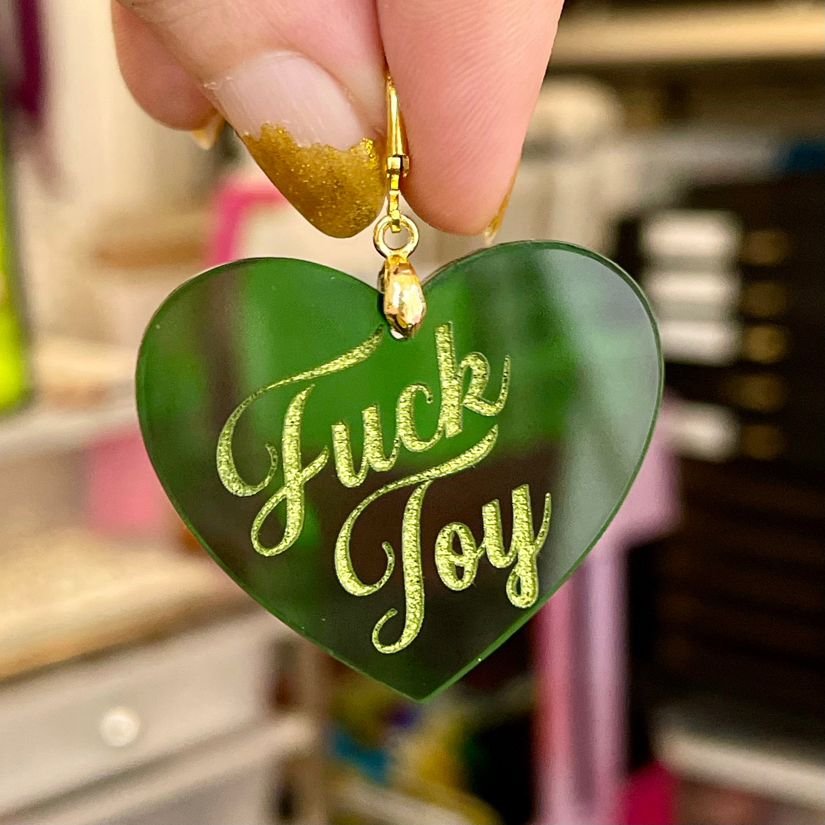 Fuck Toy XL Heart Collar Tag - Transparent Green