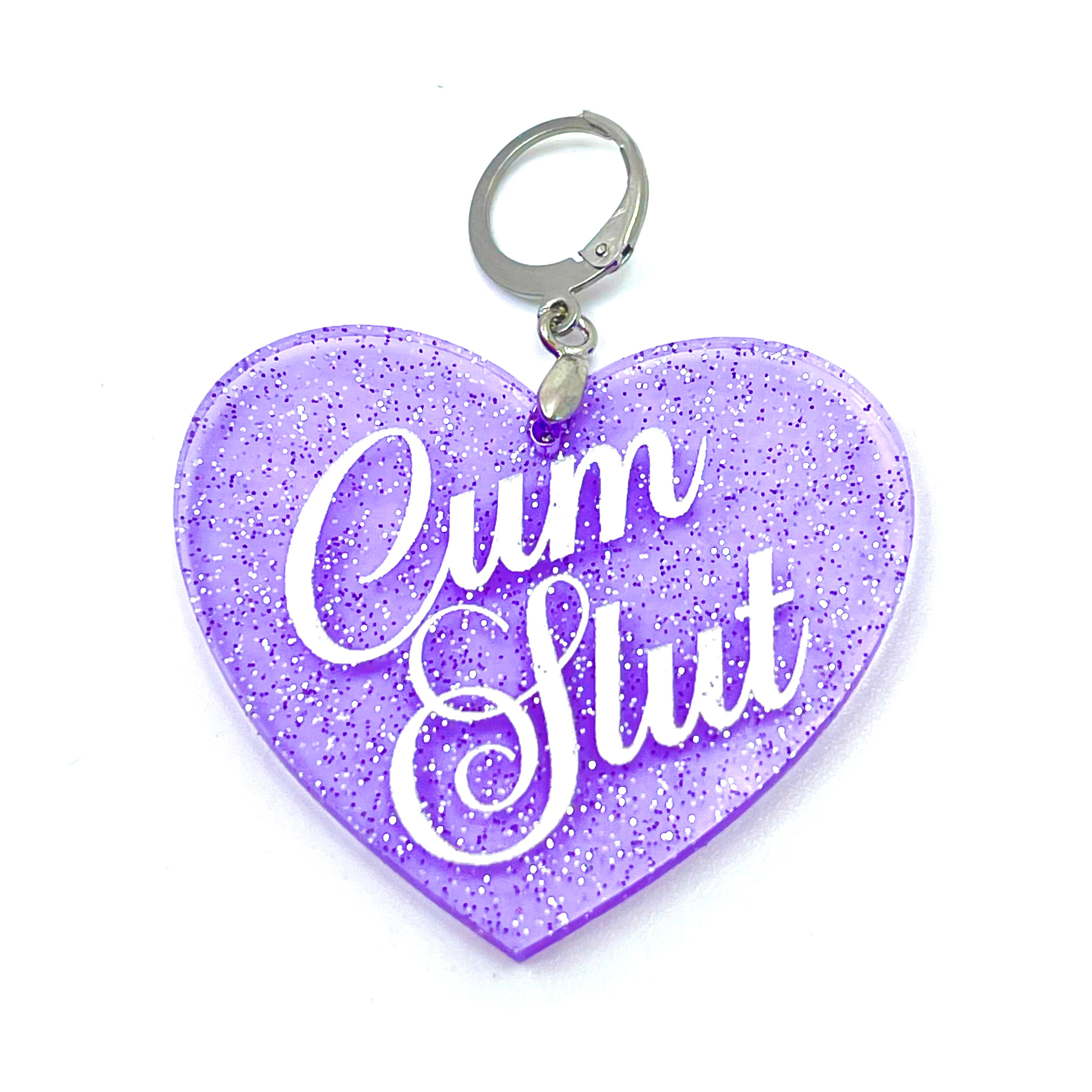 Cum Slut XL Heart Collar Tag - Lavender Jelly Shimmer