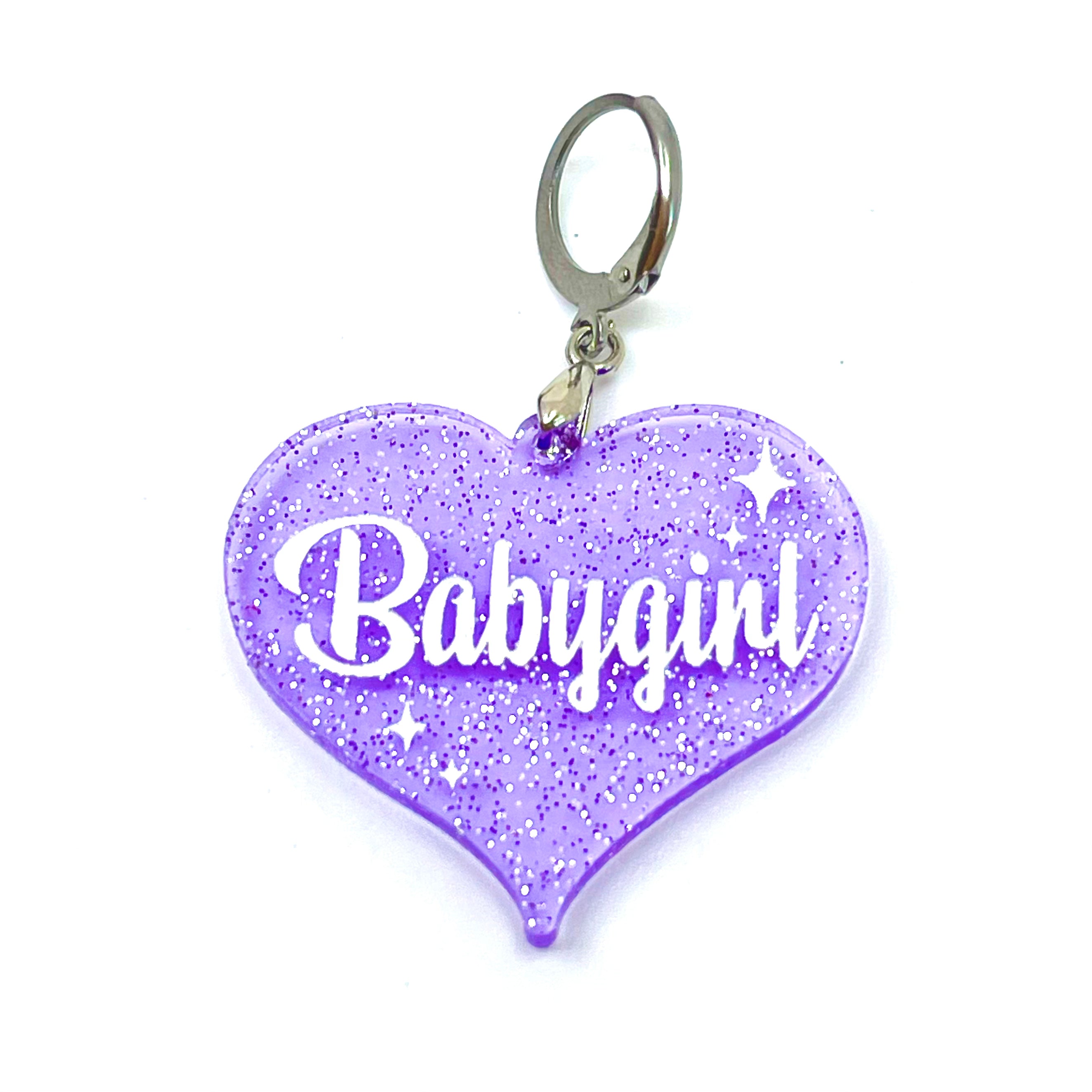 Retro Sparkle Babygirl Collar Tag - Lavender Jelly Shimmer