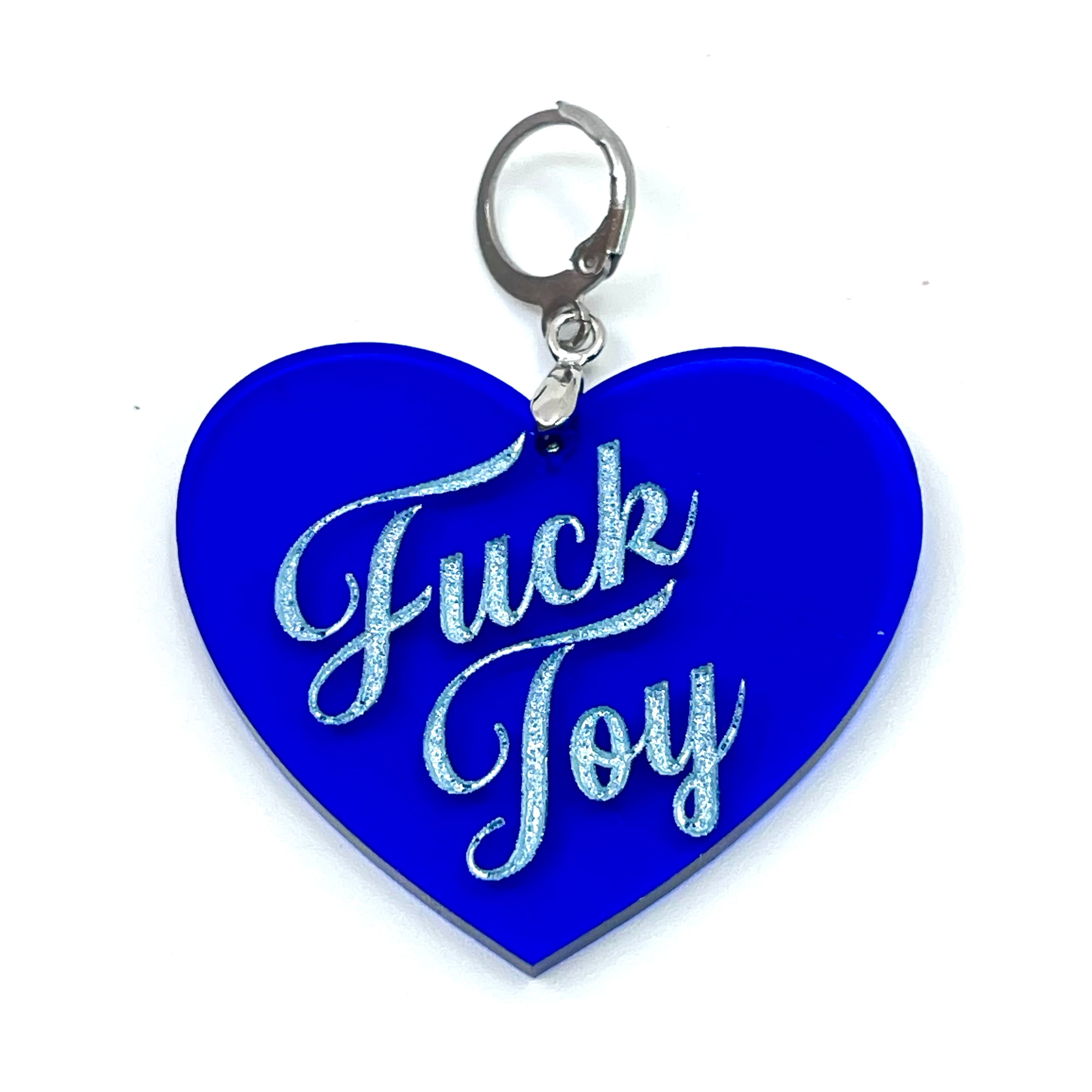 Fuck Toy XL Heart Collar Tag - Transparent Blue