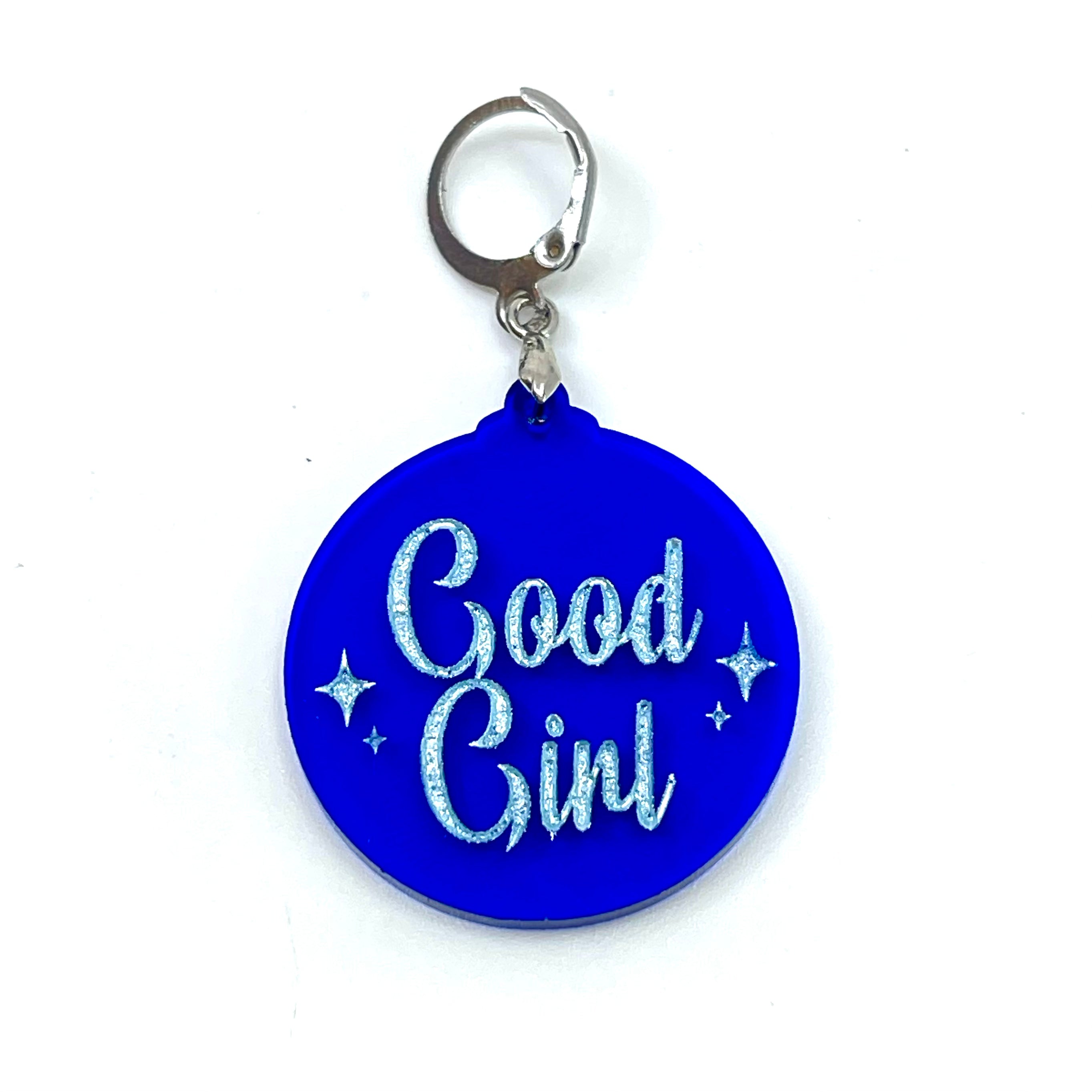 Retro Sparkle Good Girl Collar Tag - Transparent Blue Collar Tag Restrained Grace