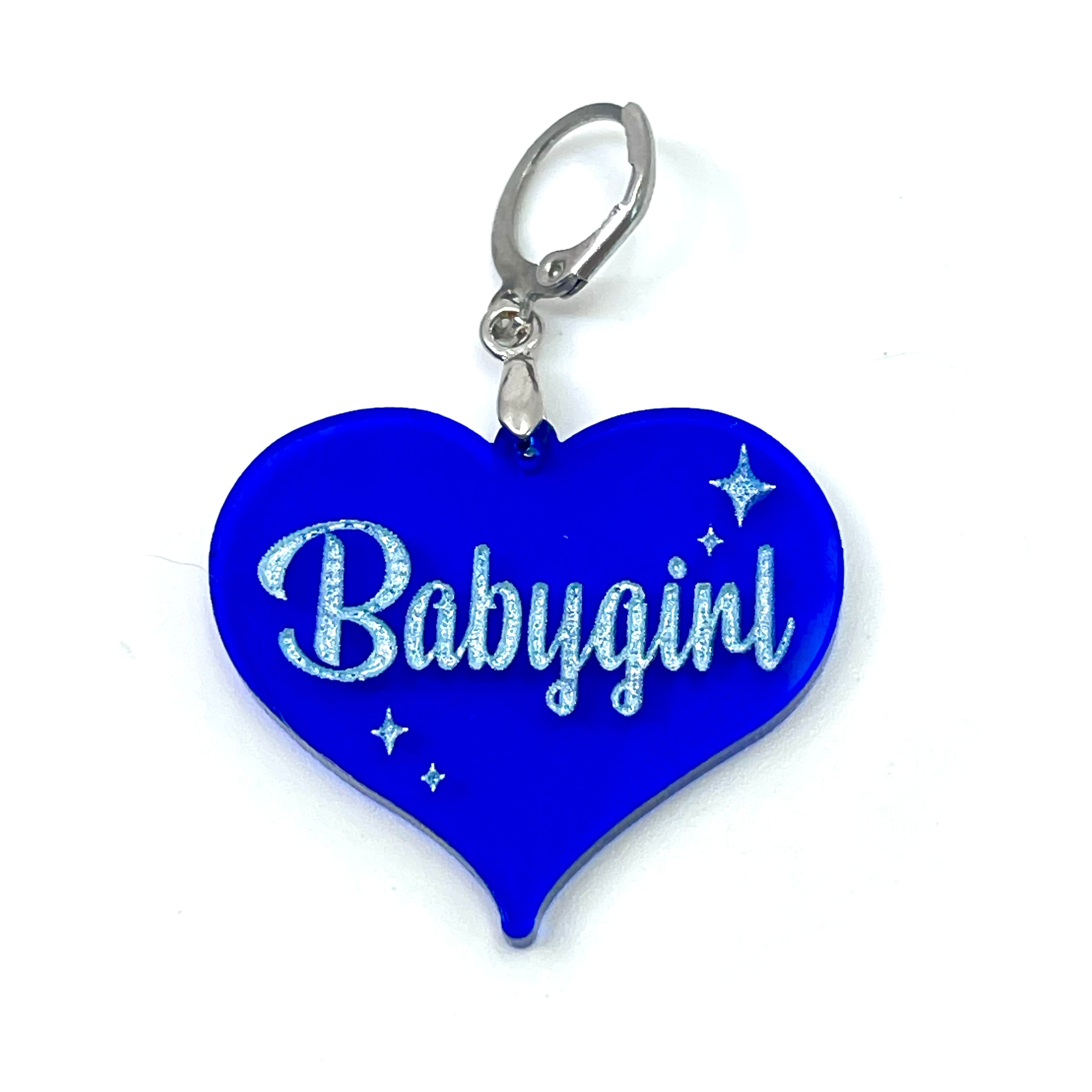 Retro Sparkle Babygirl Collar Tag - Transparent Blue Collar Tag Restrained Grace