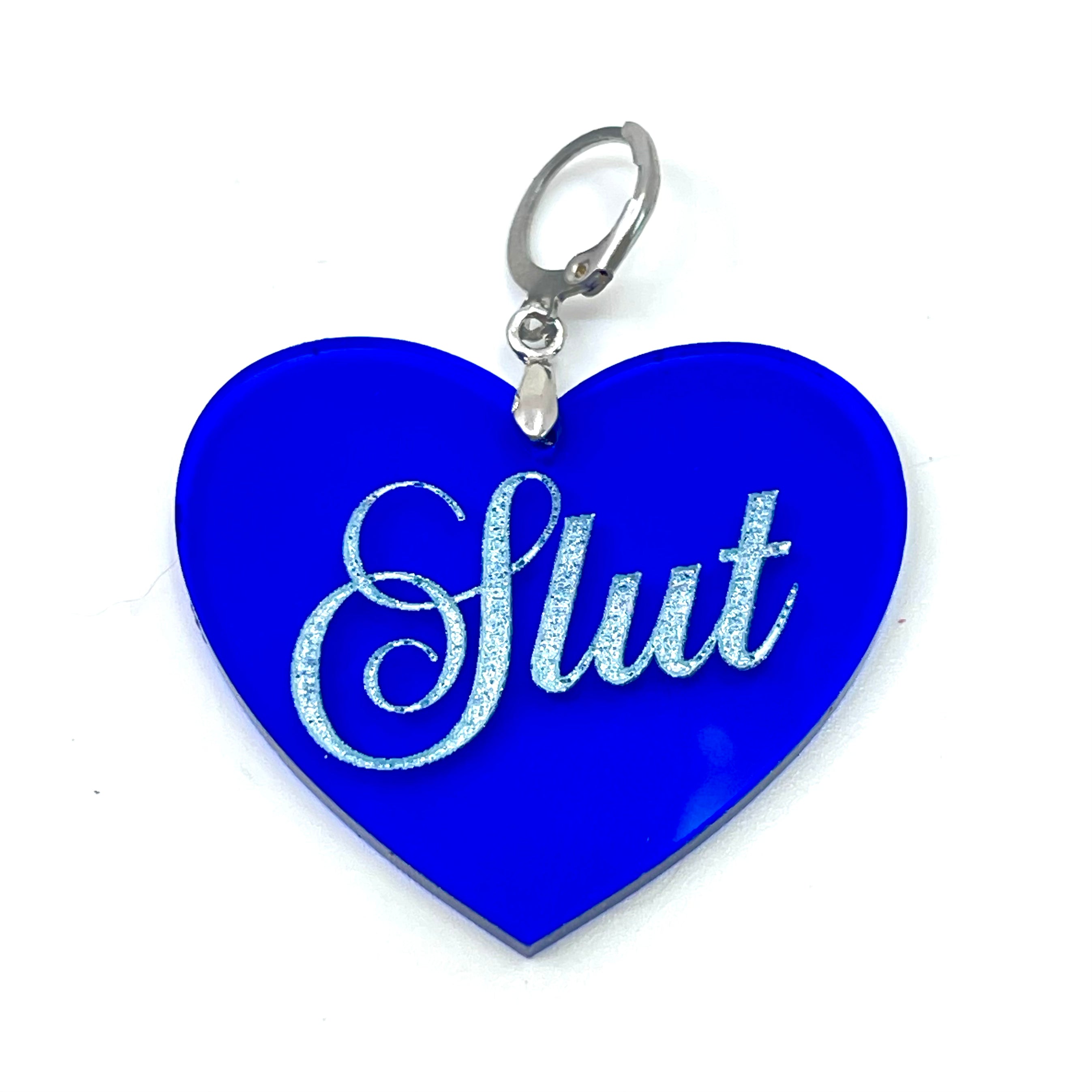 Slut XL Heart Collar Tag - Transparent Blue