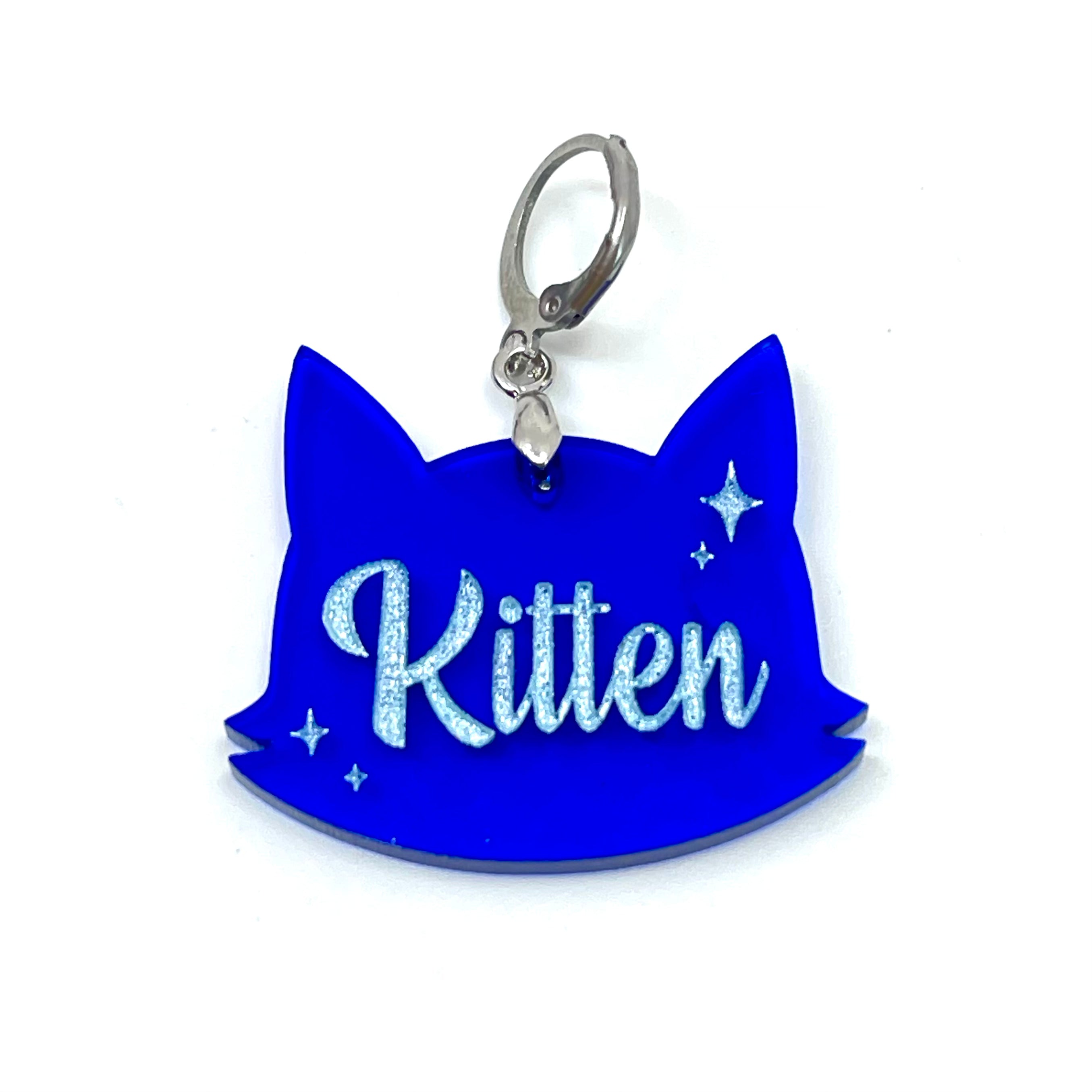 Retro Sparkle Kitten Collar Tag - Transparent Blue Collar Tag Restrained Grace