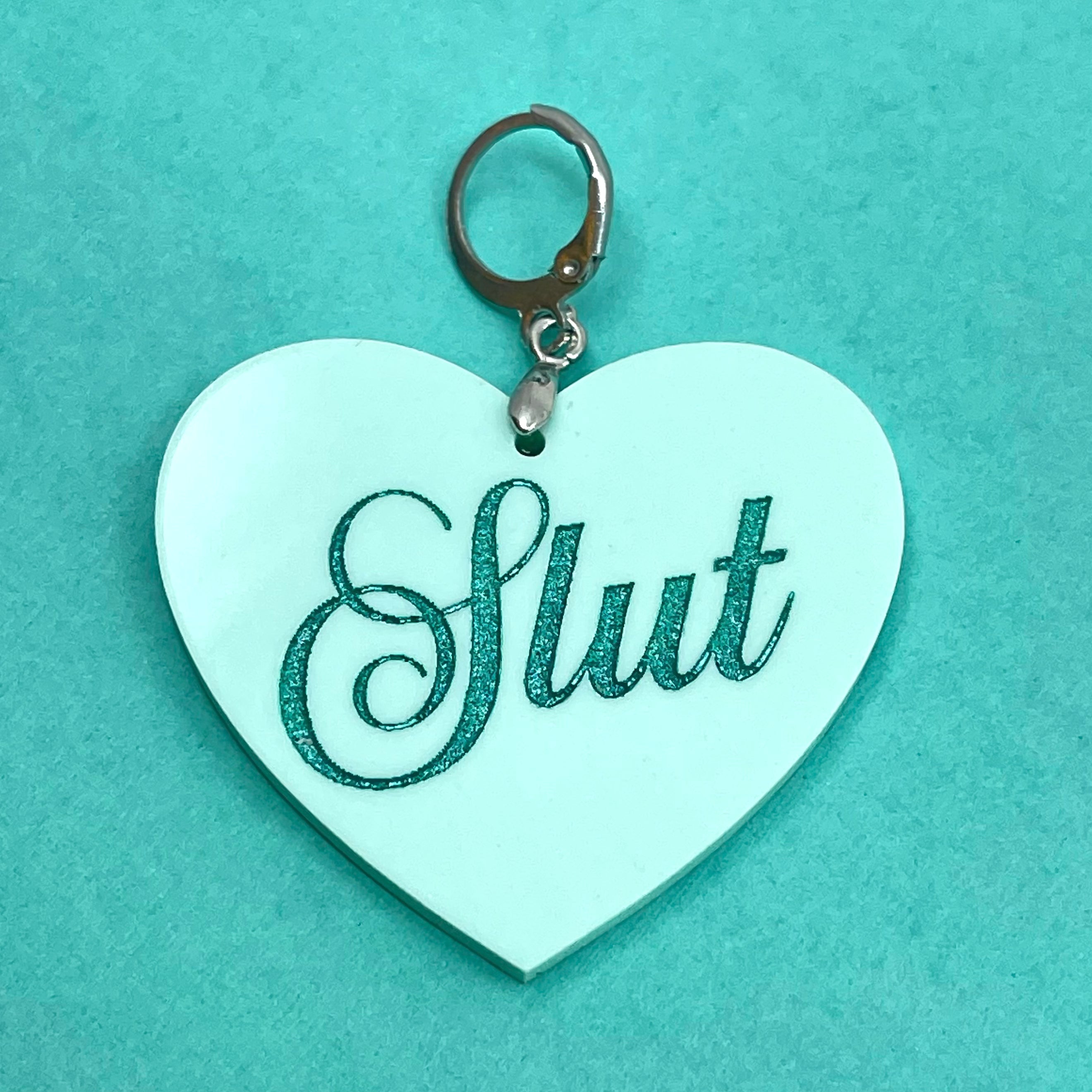 Slut XL Heart Collar Tag - Seafoam Green