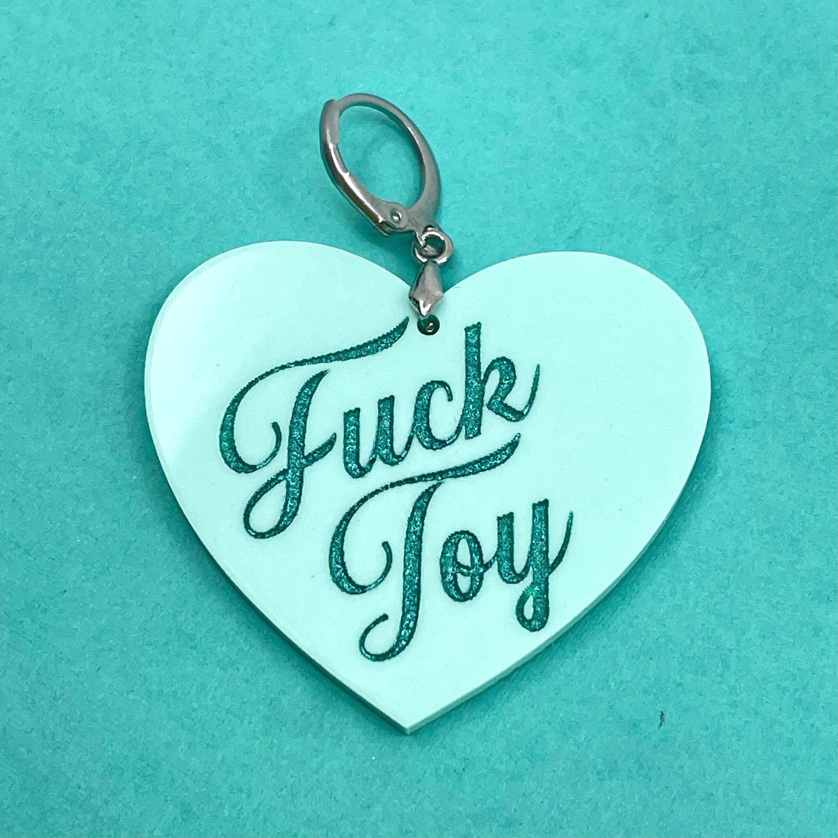 Fuck Toy XL Heart Collar Tag - Seafoam Green