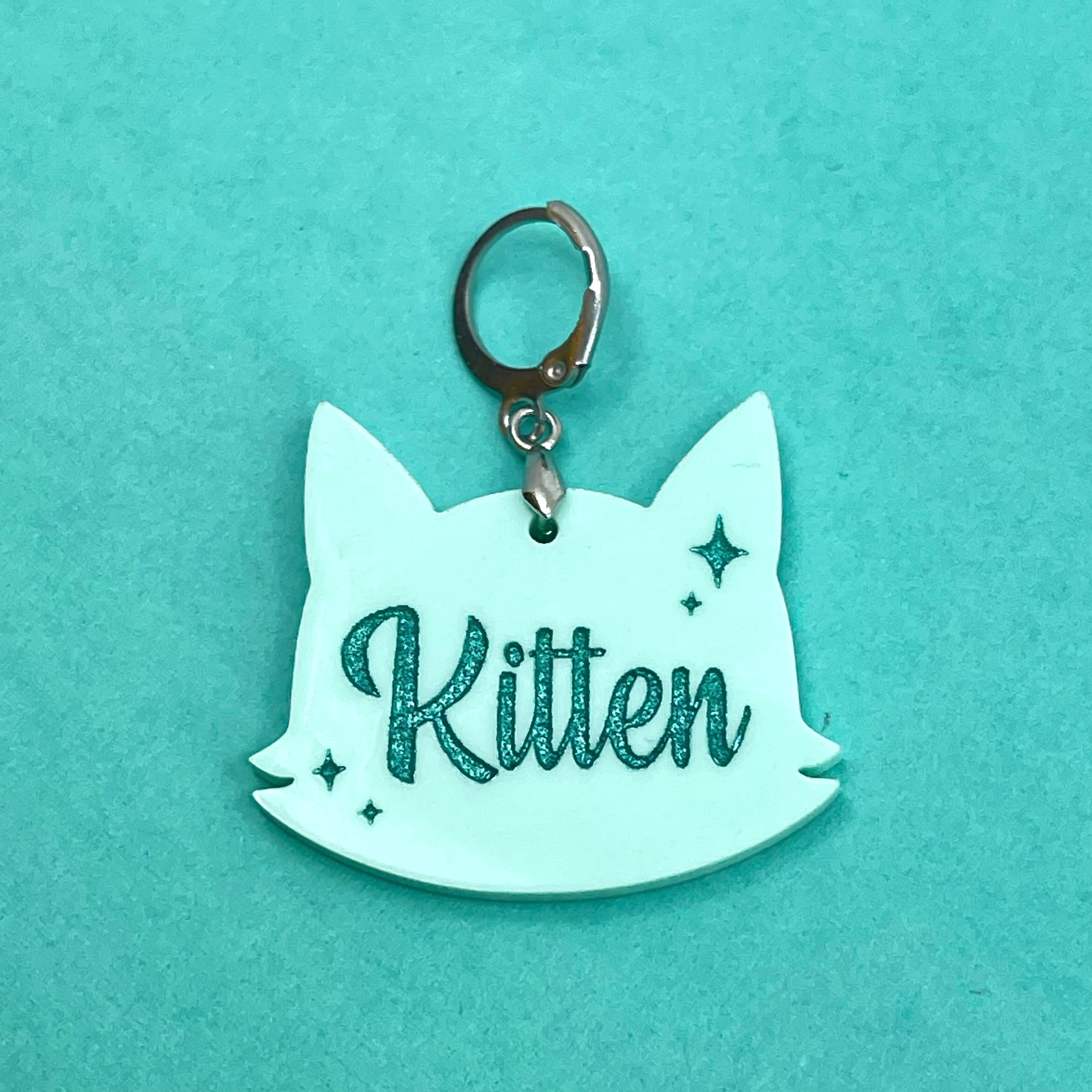Retro Sparkle Kitten Collar Tag - Seafoam Green