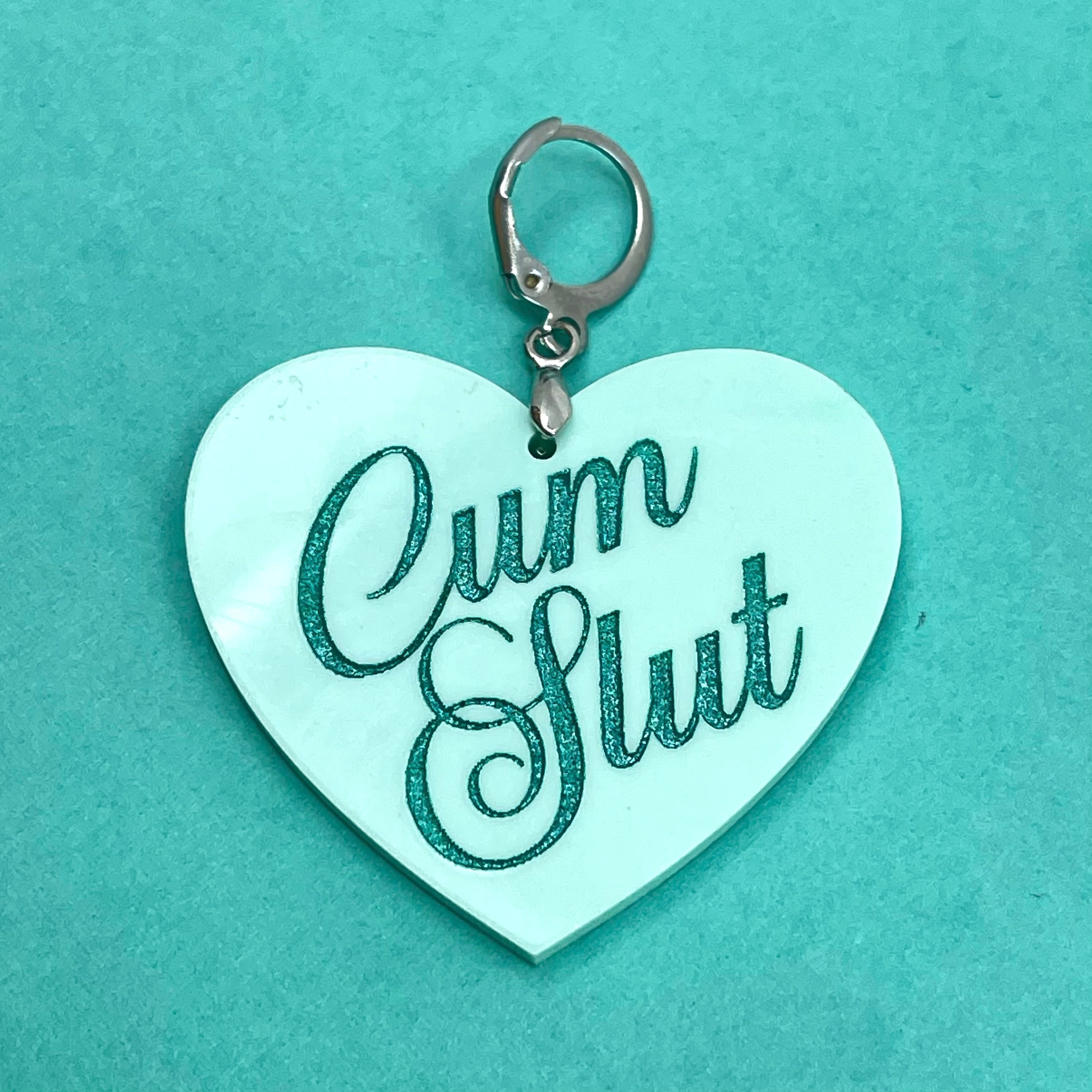 Cum Slut XL Heart Collar Tag - Seafoam Green