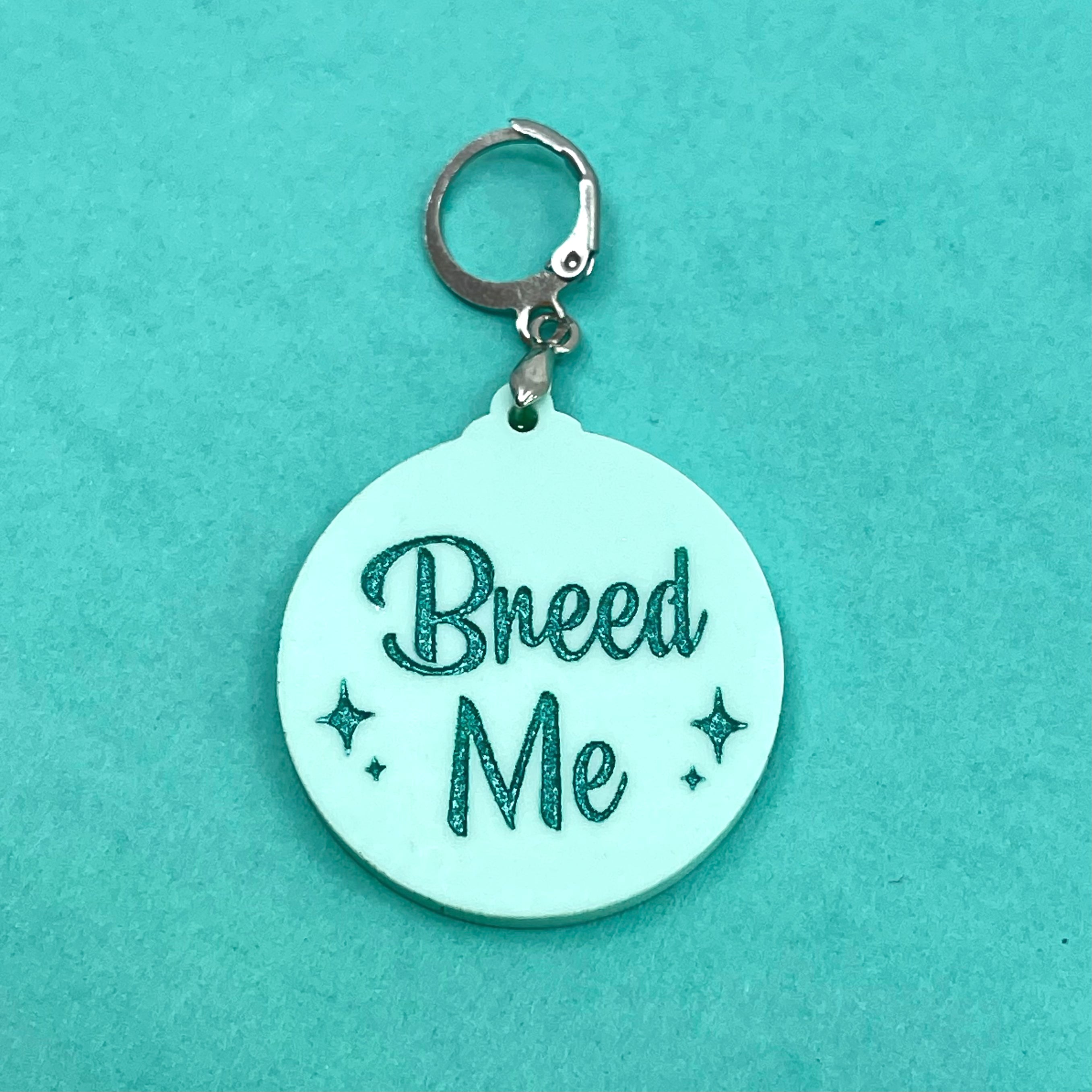 Retro Sparkle 'Breed Me' Collar Tag - Seafoam Green