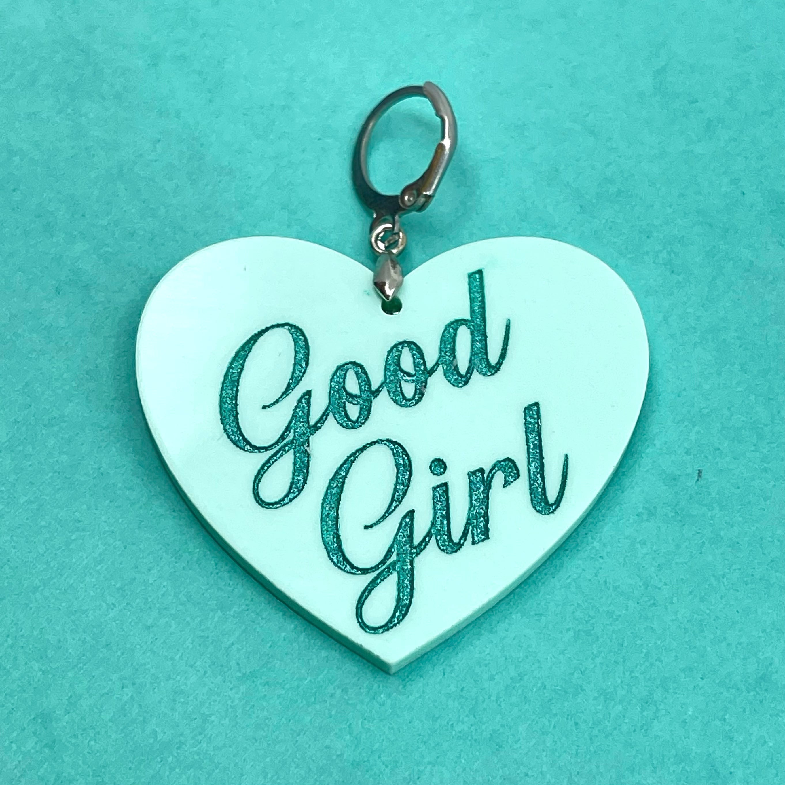Good Girl XL Heart Collar Tag - Seafoam Green