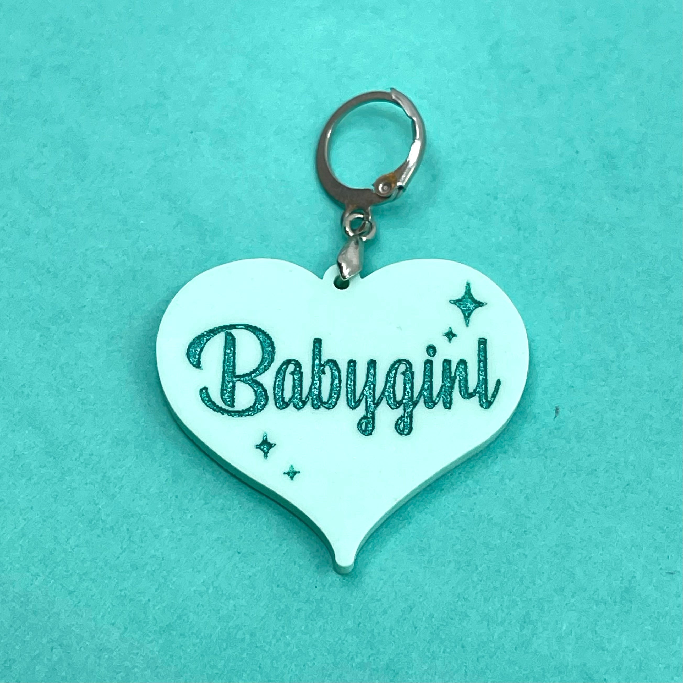 Retro Sparkle Babygirl Collar Tag - Seafoam Green