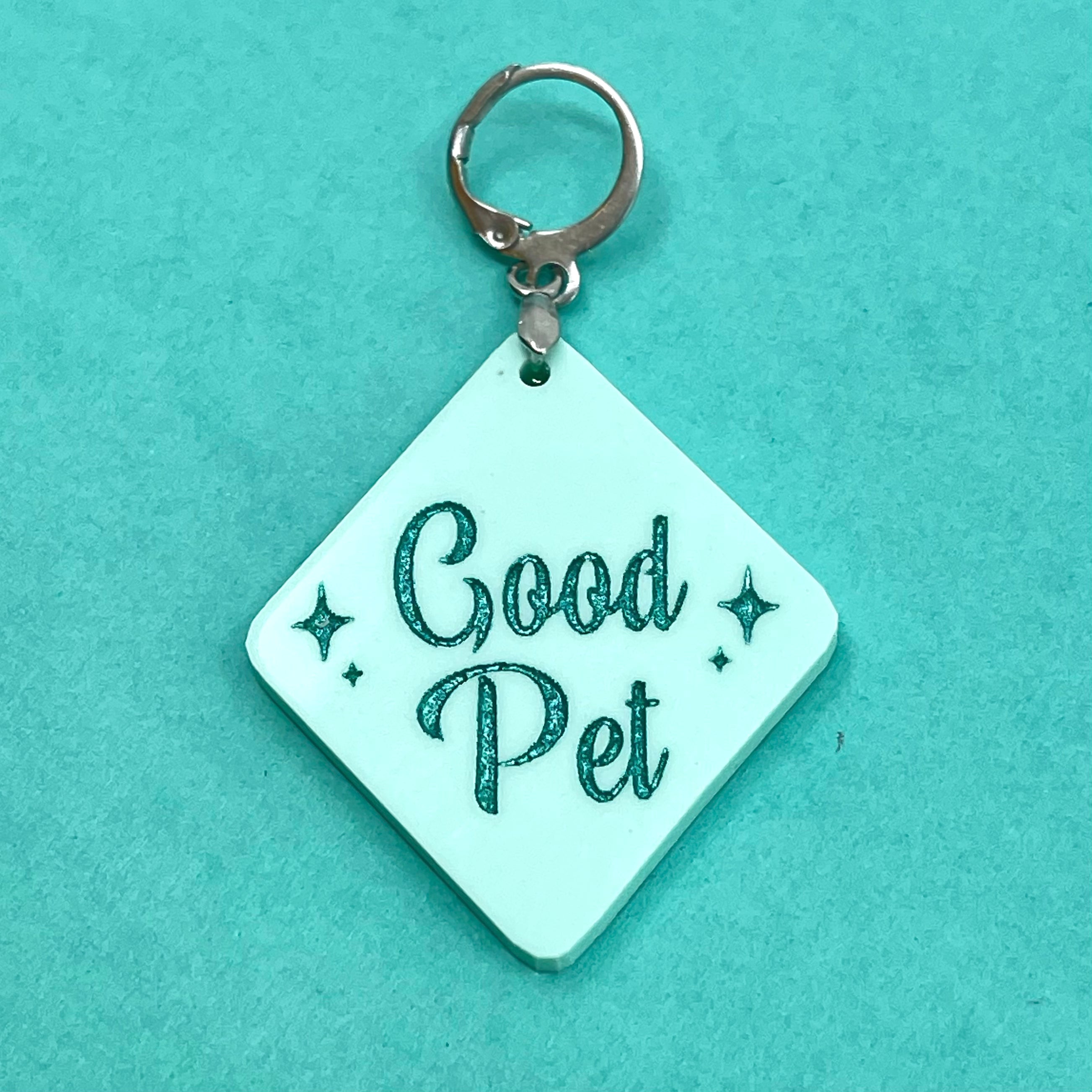 Retro Sparkle 'Good Pet' Collar Tag - Seafoam Green