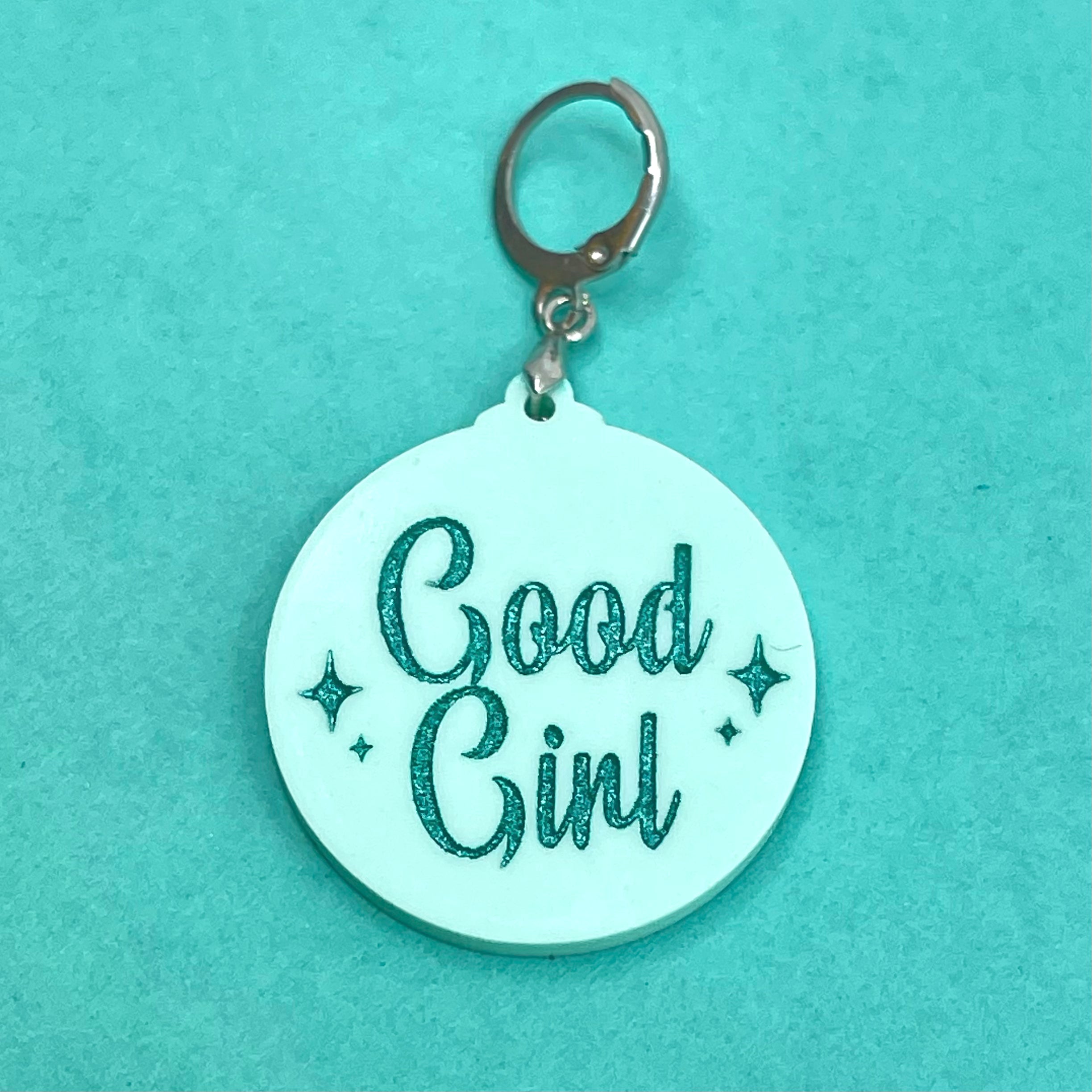 Retro Sparkle 'Good Girl' Collar Tag - Seafoam Green