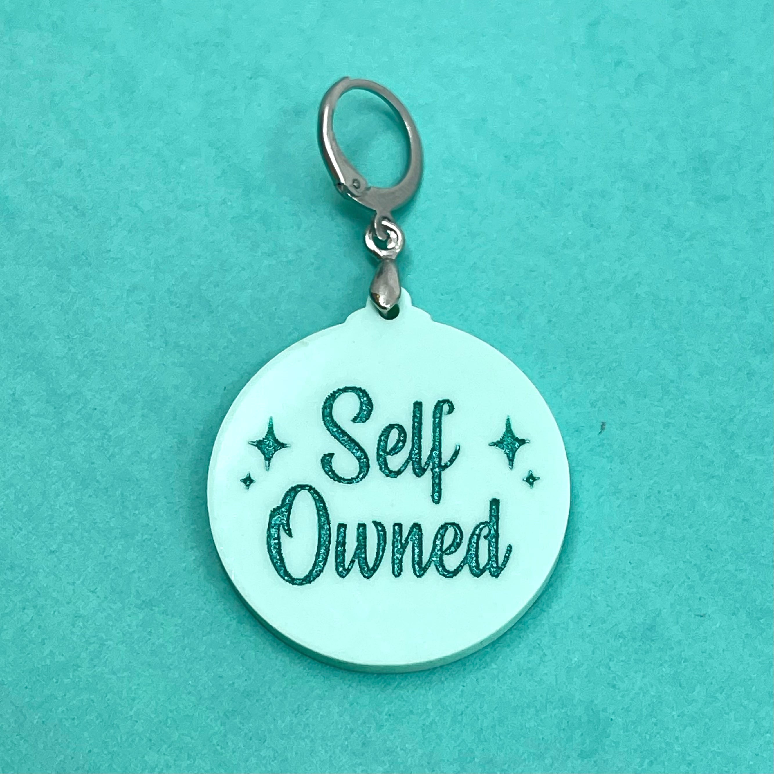 Retro Sparkle 'Self Owned' Collar Tag - Seafoam Green