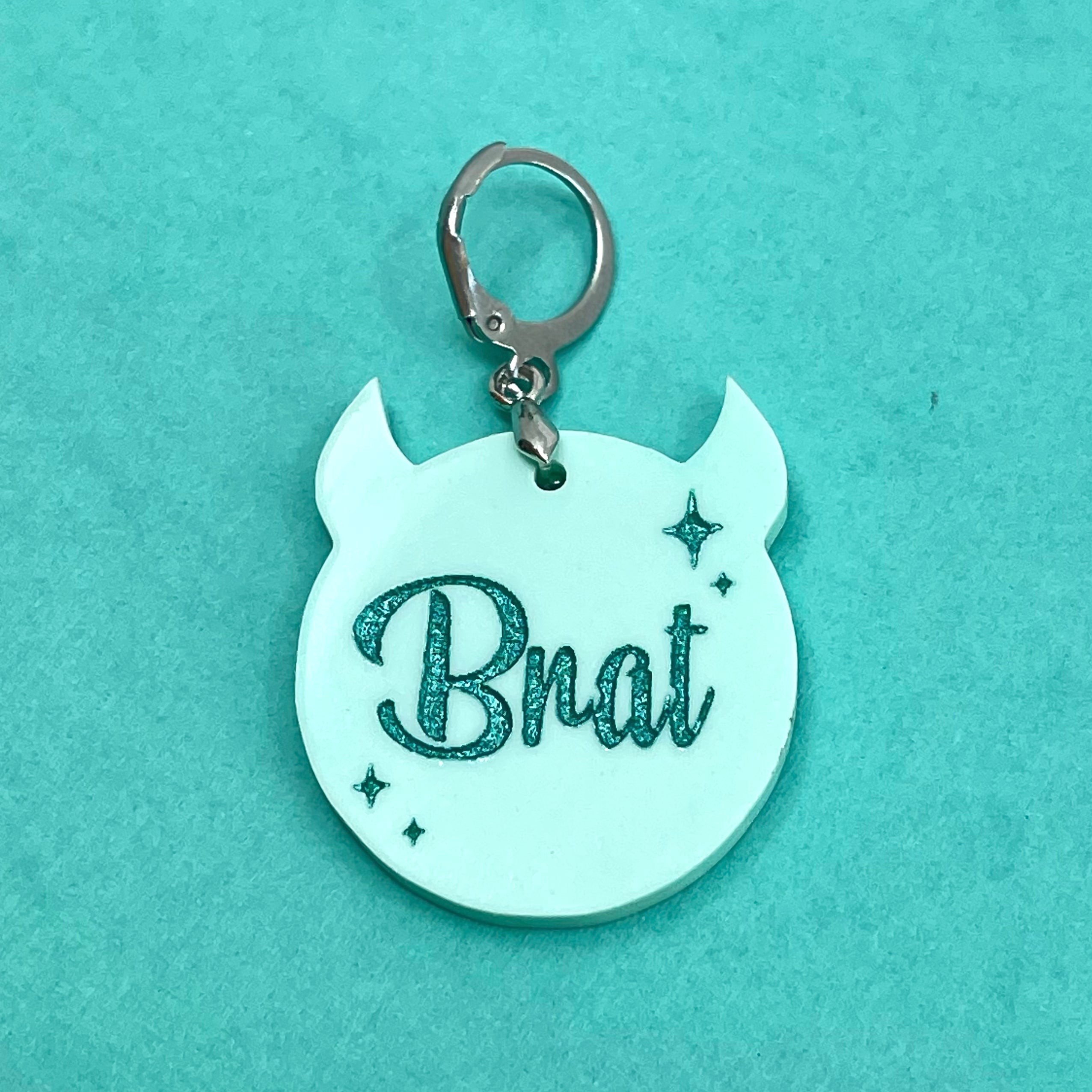 Retro Sparkle Brat Collar Tag - Seafoam Green Collar Tag Restrained Grace