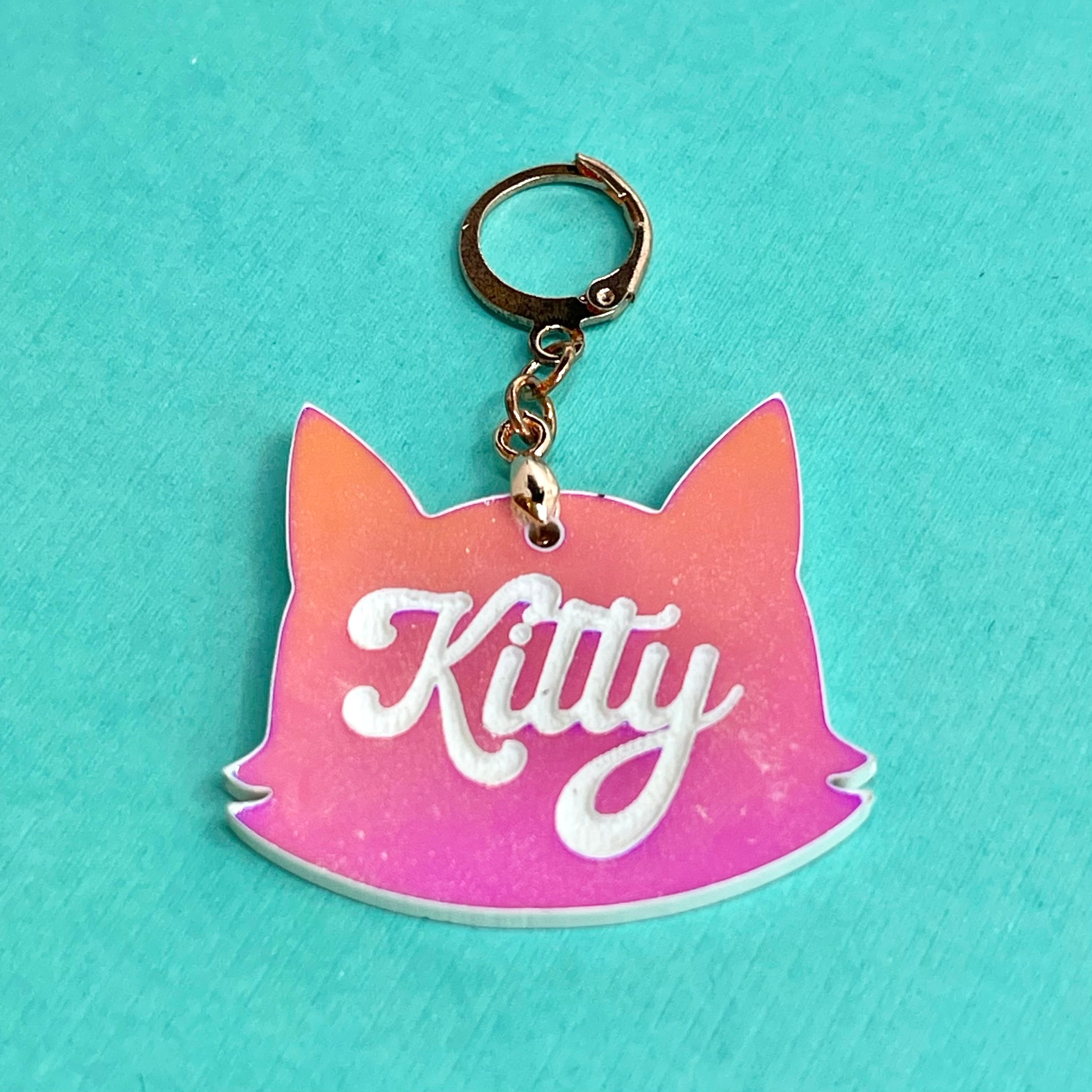 'Kitty' Collar Tag - Pink Iridescent
