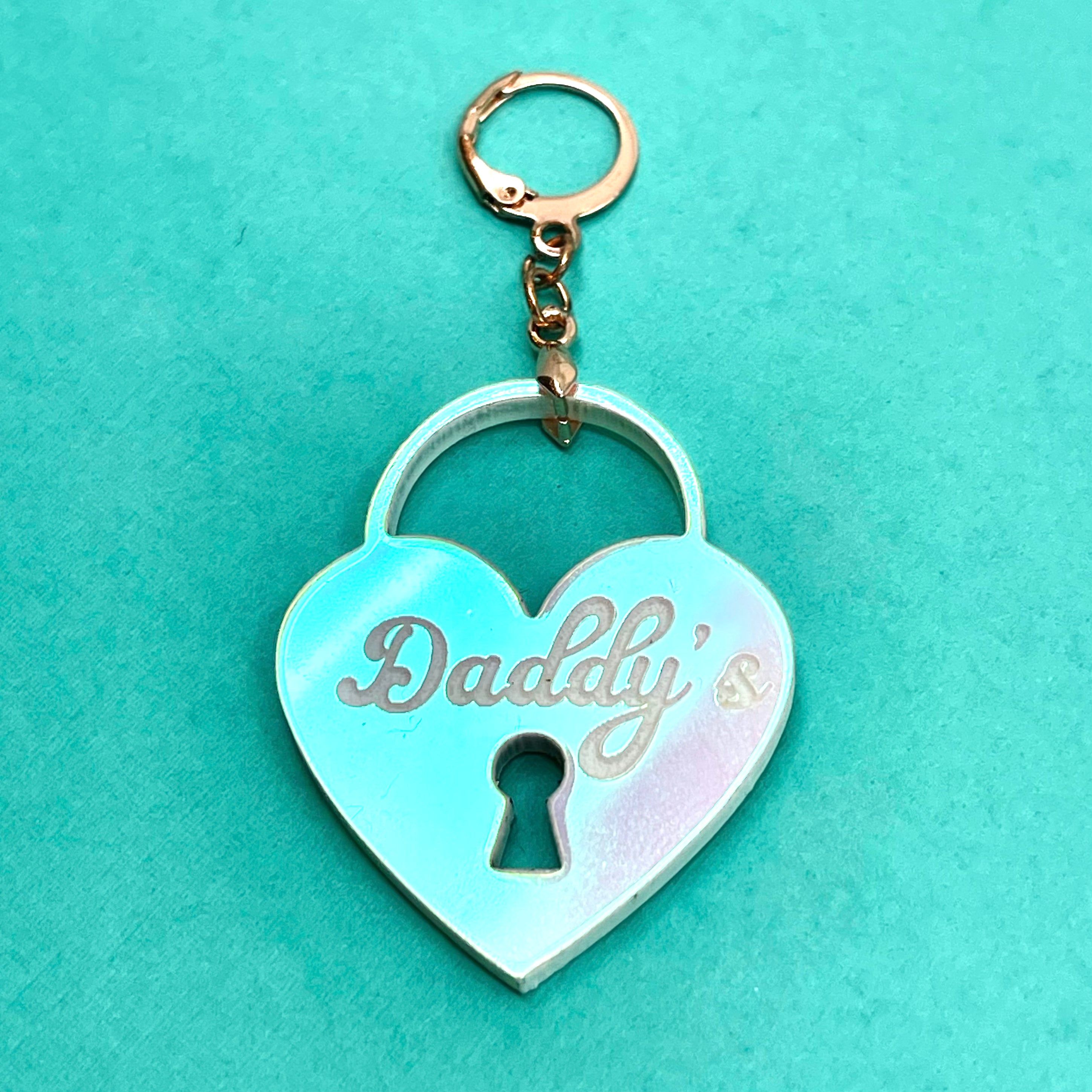 'Daddy's' Heart Lock Collar Tag - Pink Iridescent