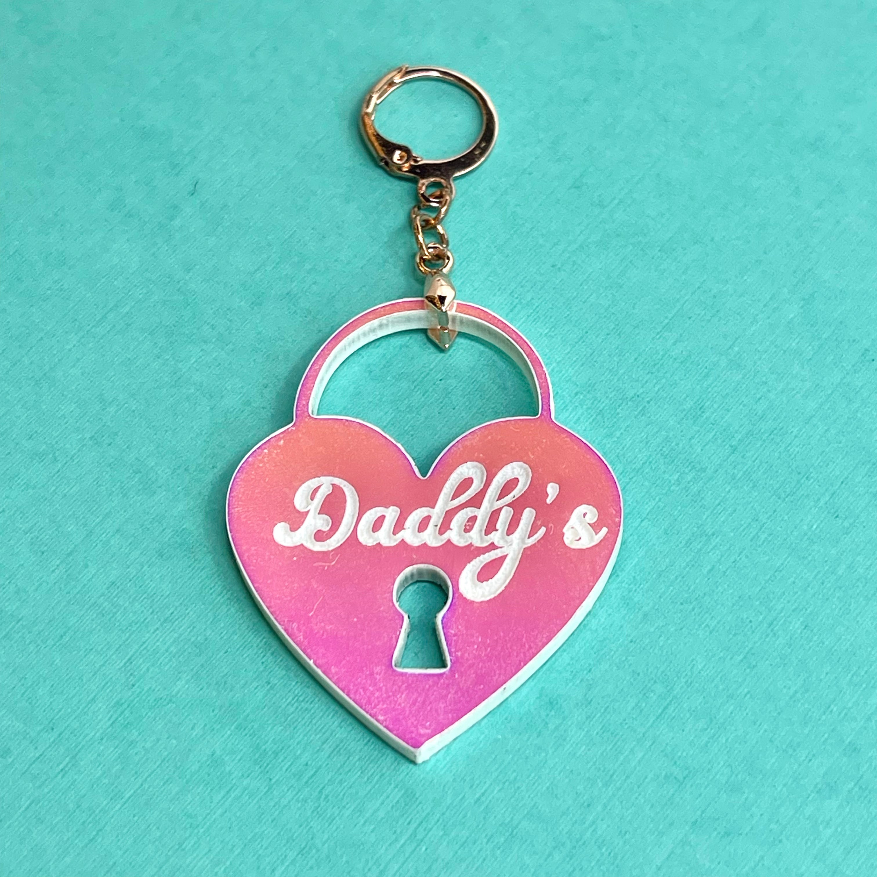 'Daddy's' Heart Lock Collar Tag - Pink Iridescent